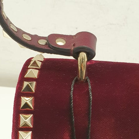 Valentino Dark Red Velvet Garavani Rockstud Tote Bag