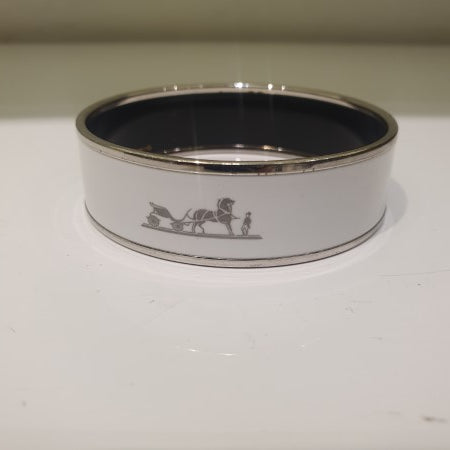 Hermes White Enamel Printed Bracelet