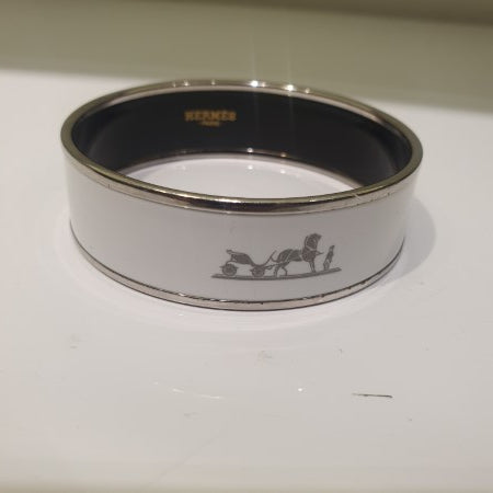 Hermes White Enamel Printed Bracelet