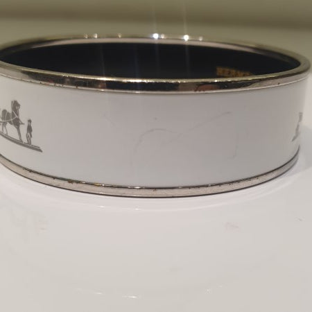 Hermes White Enamel Printed Bracelet