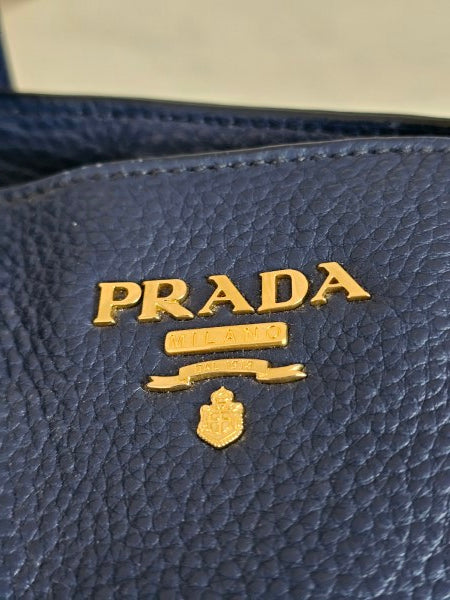 Prada Blue Vitello Daino Tote Bag