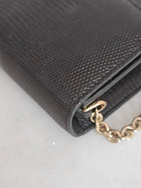 Dolce & Gabbana Black Lizard Embossed DG Millennials Crystal Wallet on Chain