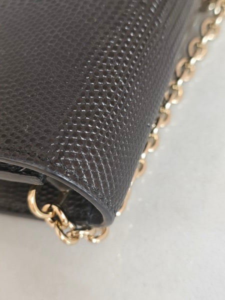 Dolce & Gabbana Black Lizard Embossed DG Millennials Crystal Wallet on Chain