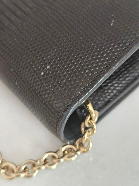 Dolce & Gabbana Black Lizard Embossed DG Millennials Crystal Wallet on Chain