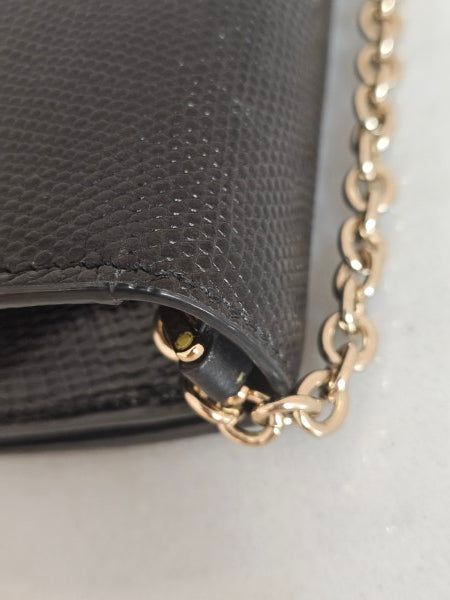 Dolce & Gabbana Black Lizard Embossed DG Millennials Crystal Wallet on Chain