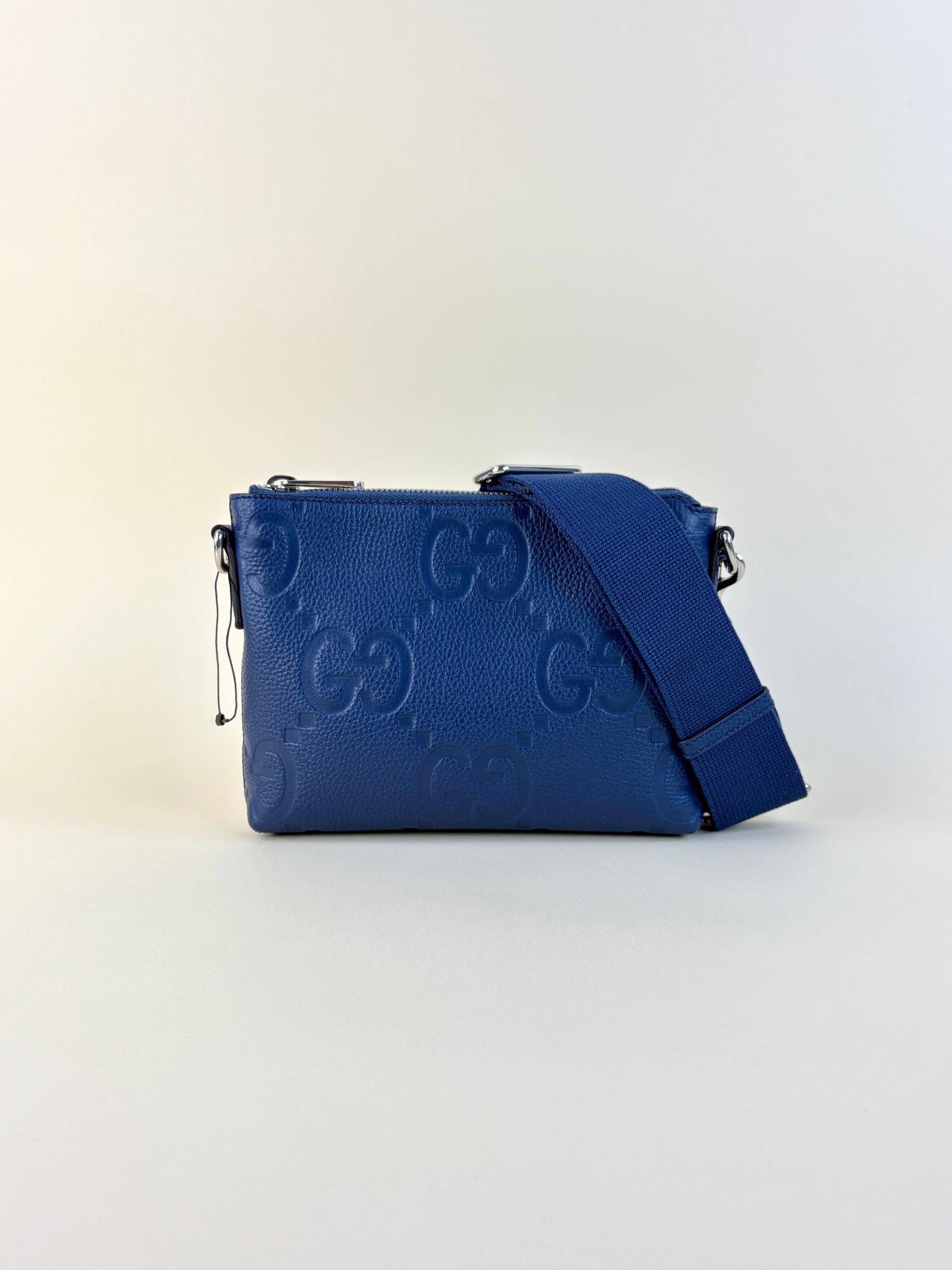 Gucci Blue Piuma Jumbo GG Embossed Small Wristlet Messenger Bag
