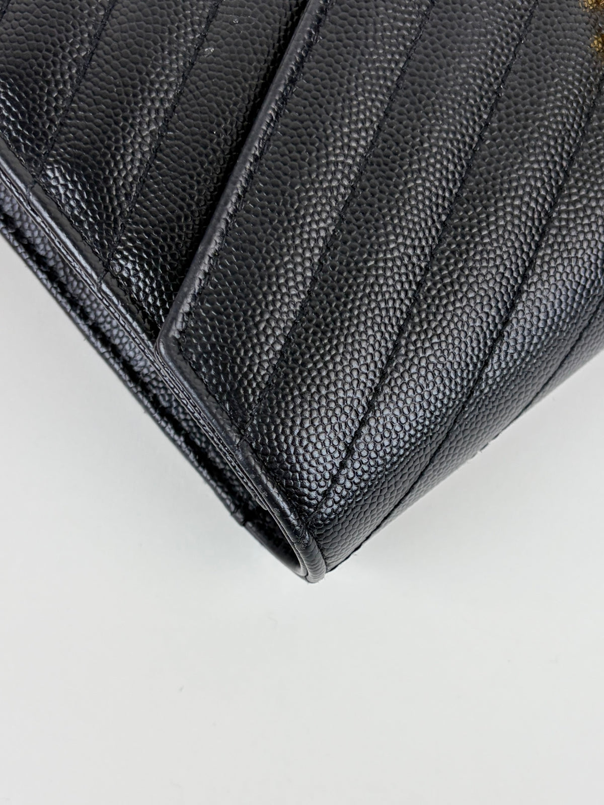 YSL black grain de Poudre leather Cassandre envelope  wallet on chain