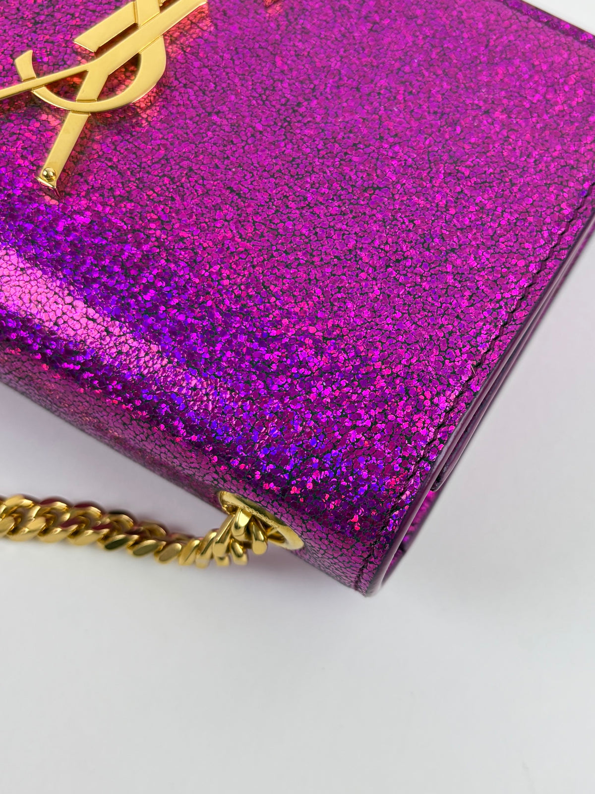 YSL pink glitter leather Kate small