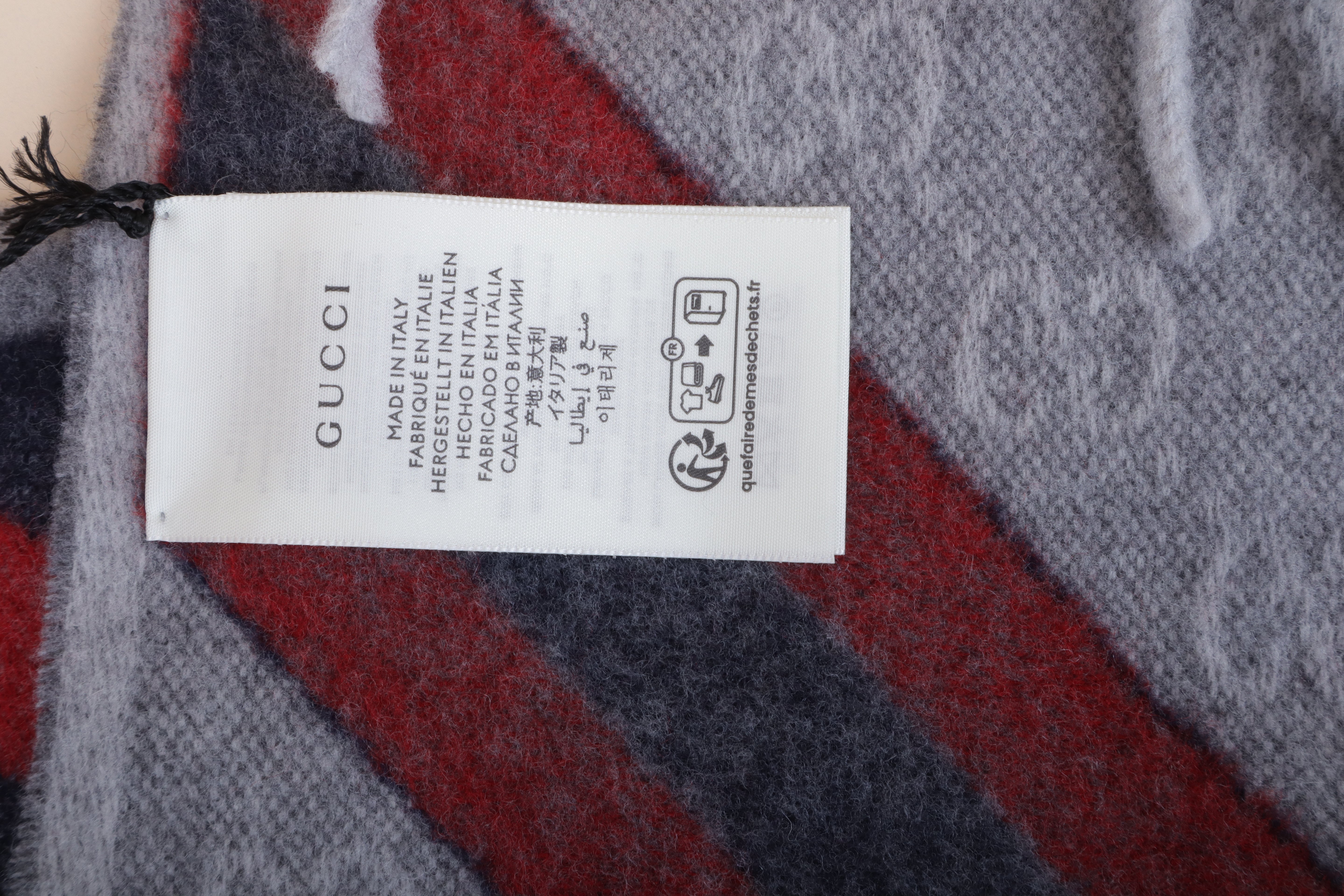 Gucci Bicolor Nikky Web Fringe Wool Scarf