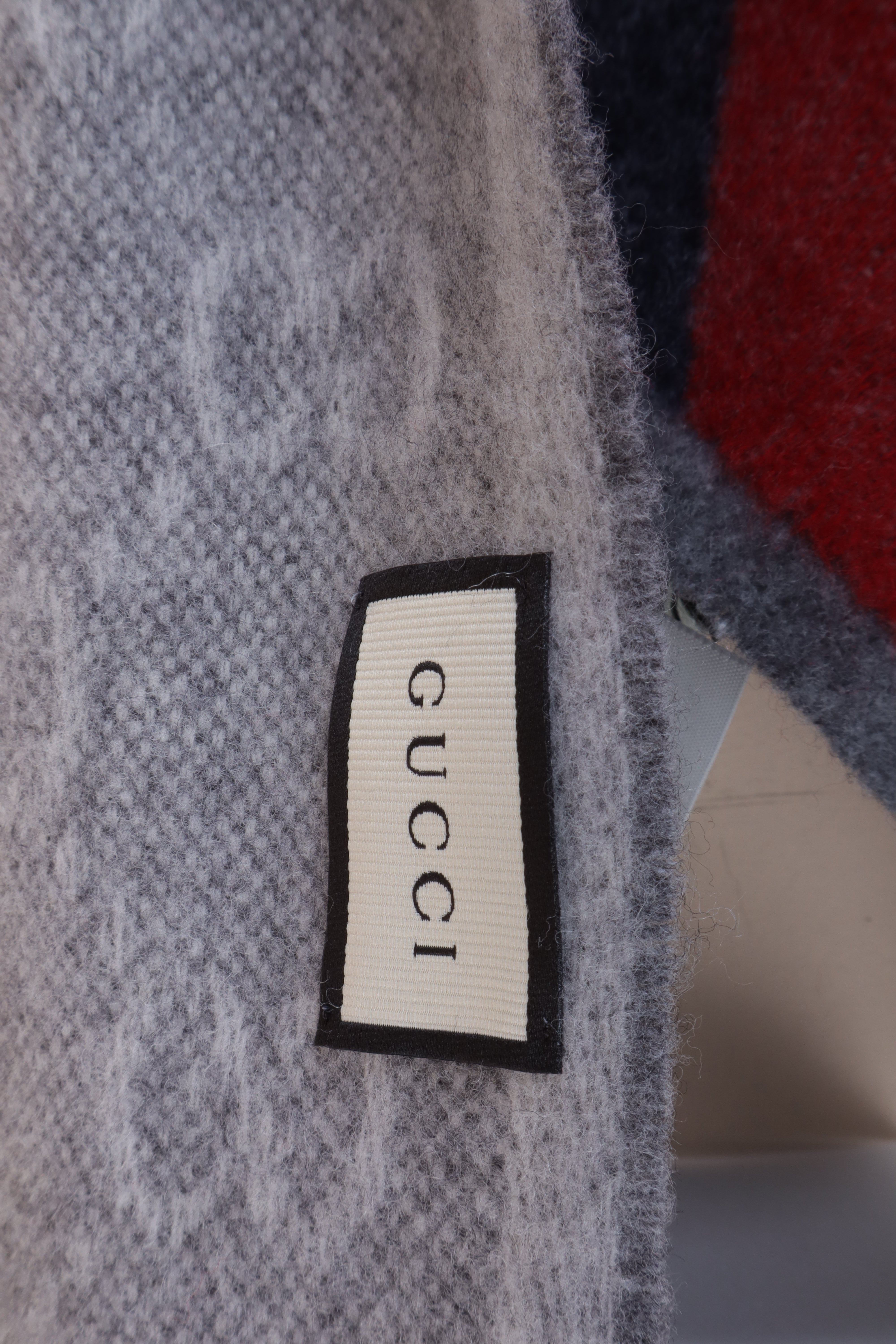Gucci Bicolor Nikky Web Fringe Wool Scarf