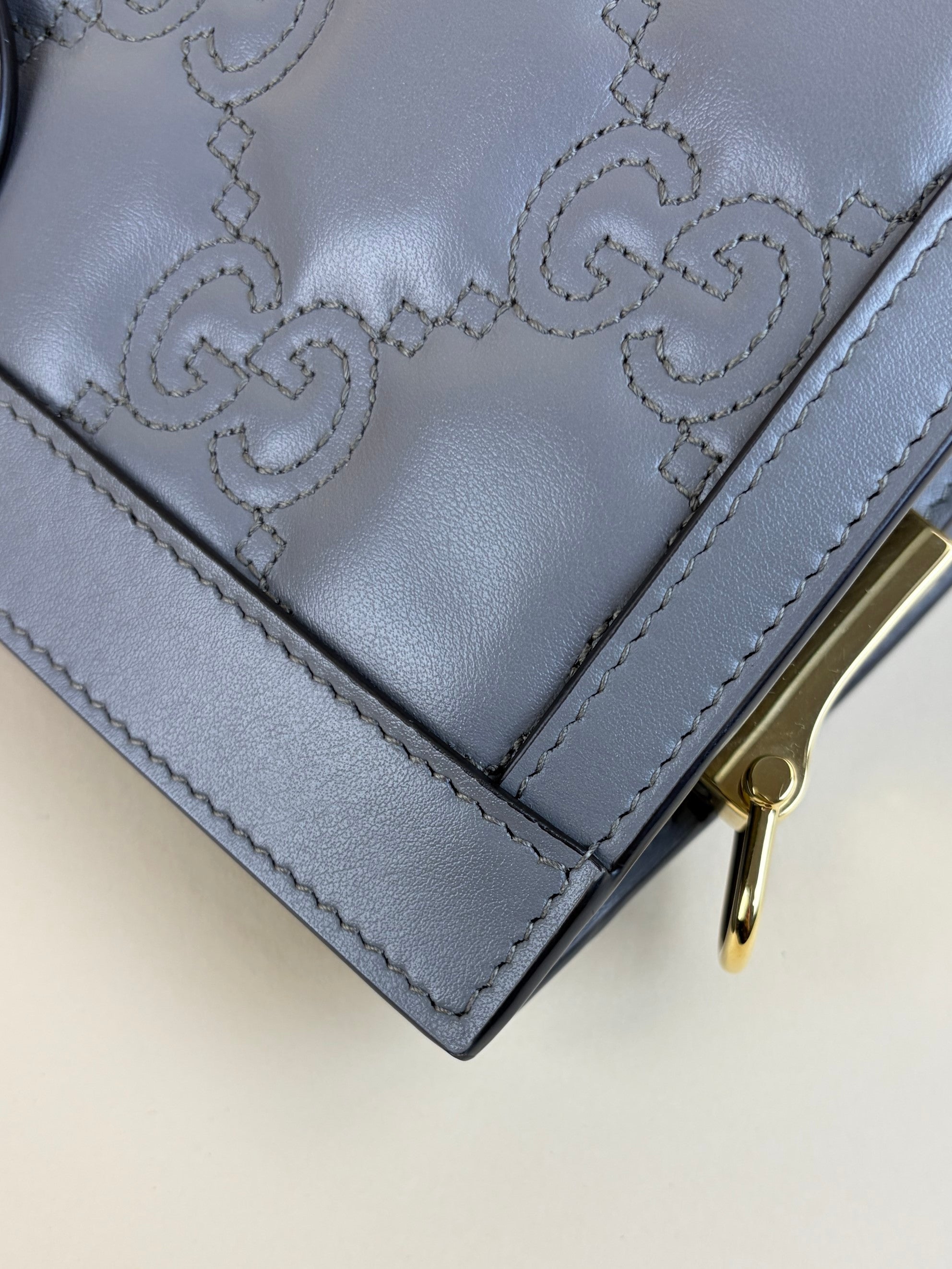 Gucci dusty grey natural calfskin gg matelassé small