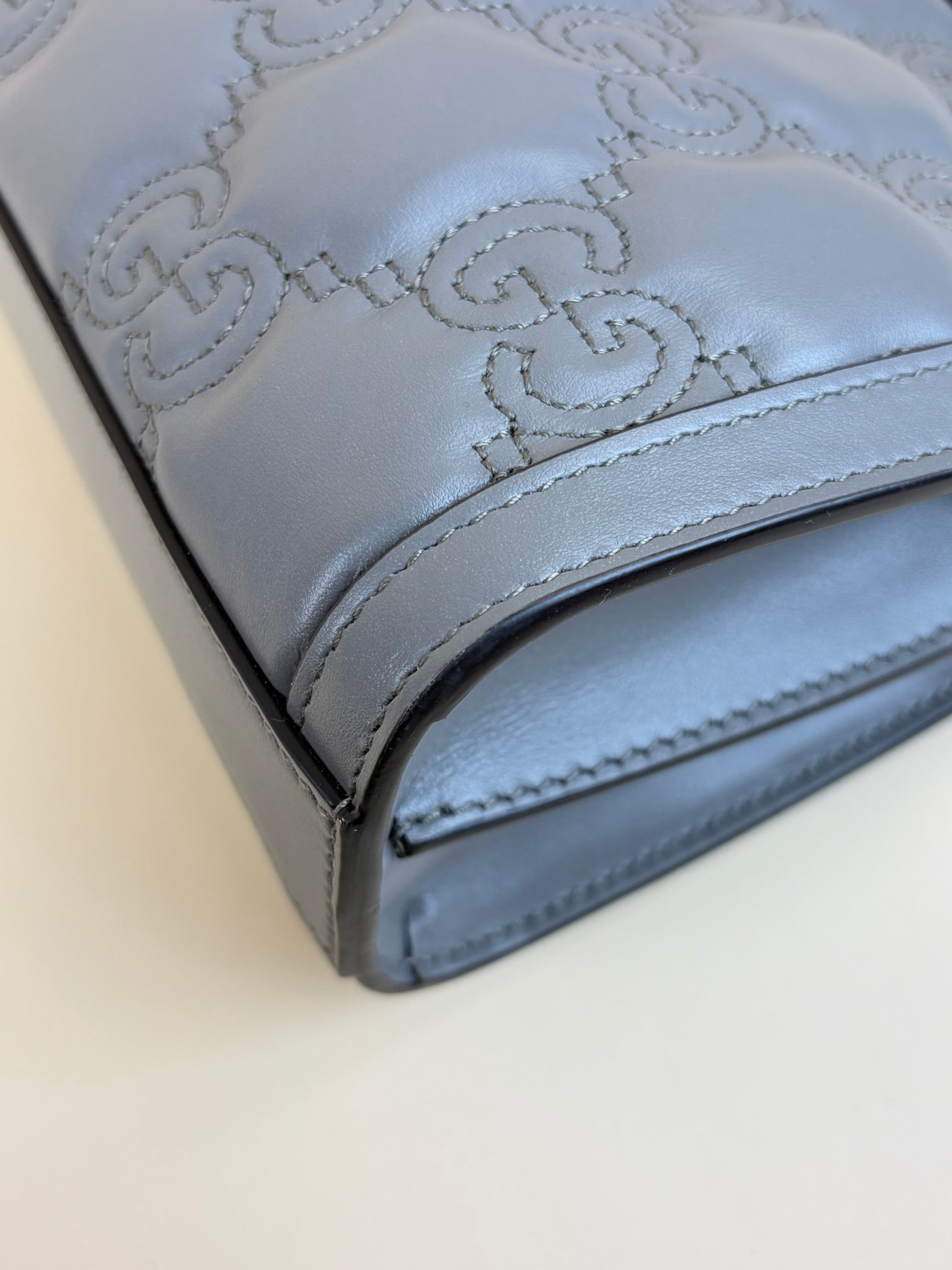Gucci dusty grey natural calfskin gg matelassé small