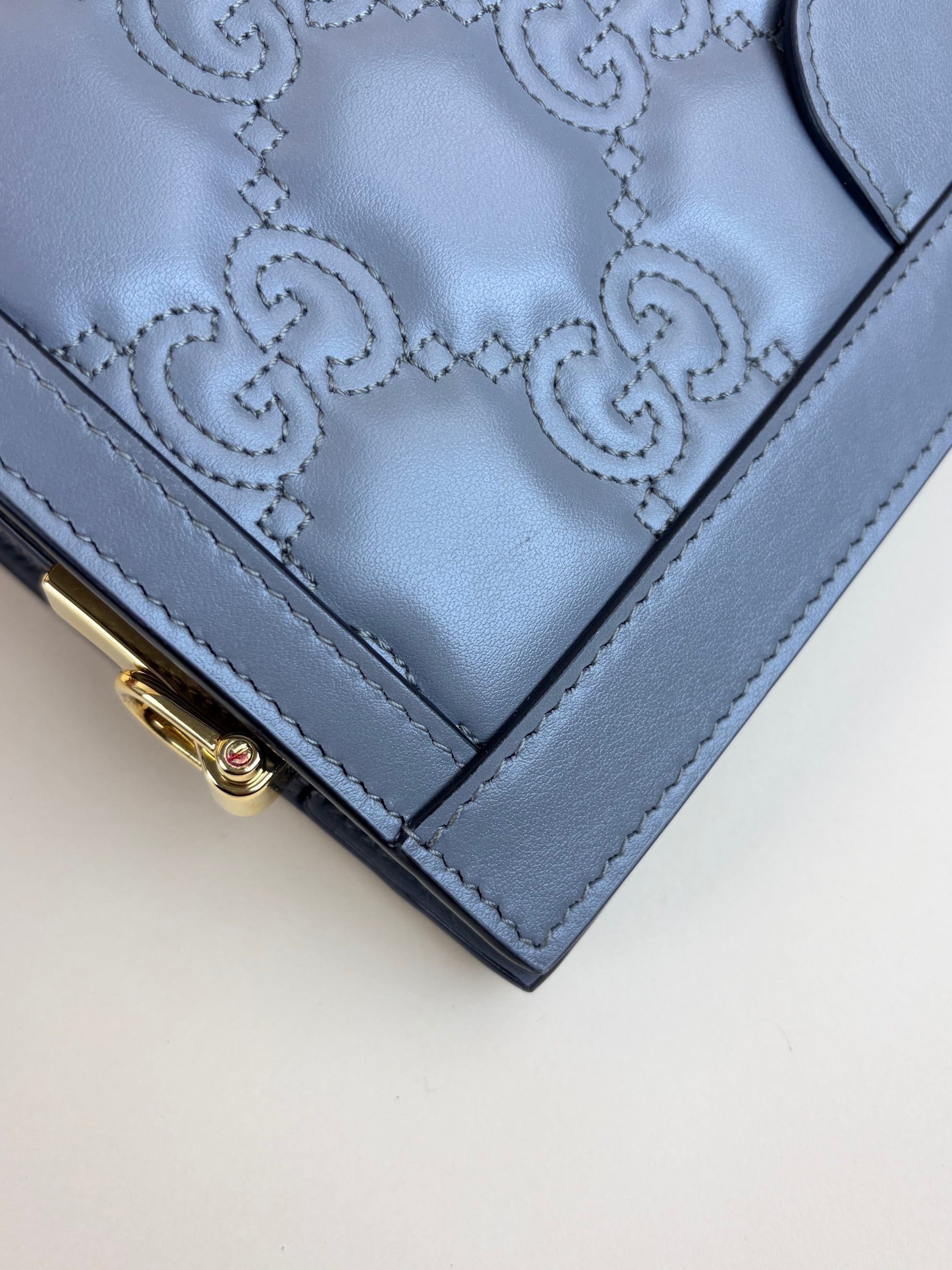 Gucci dusty grey natural calfskin gg matelassé small