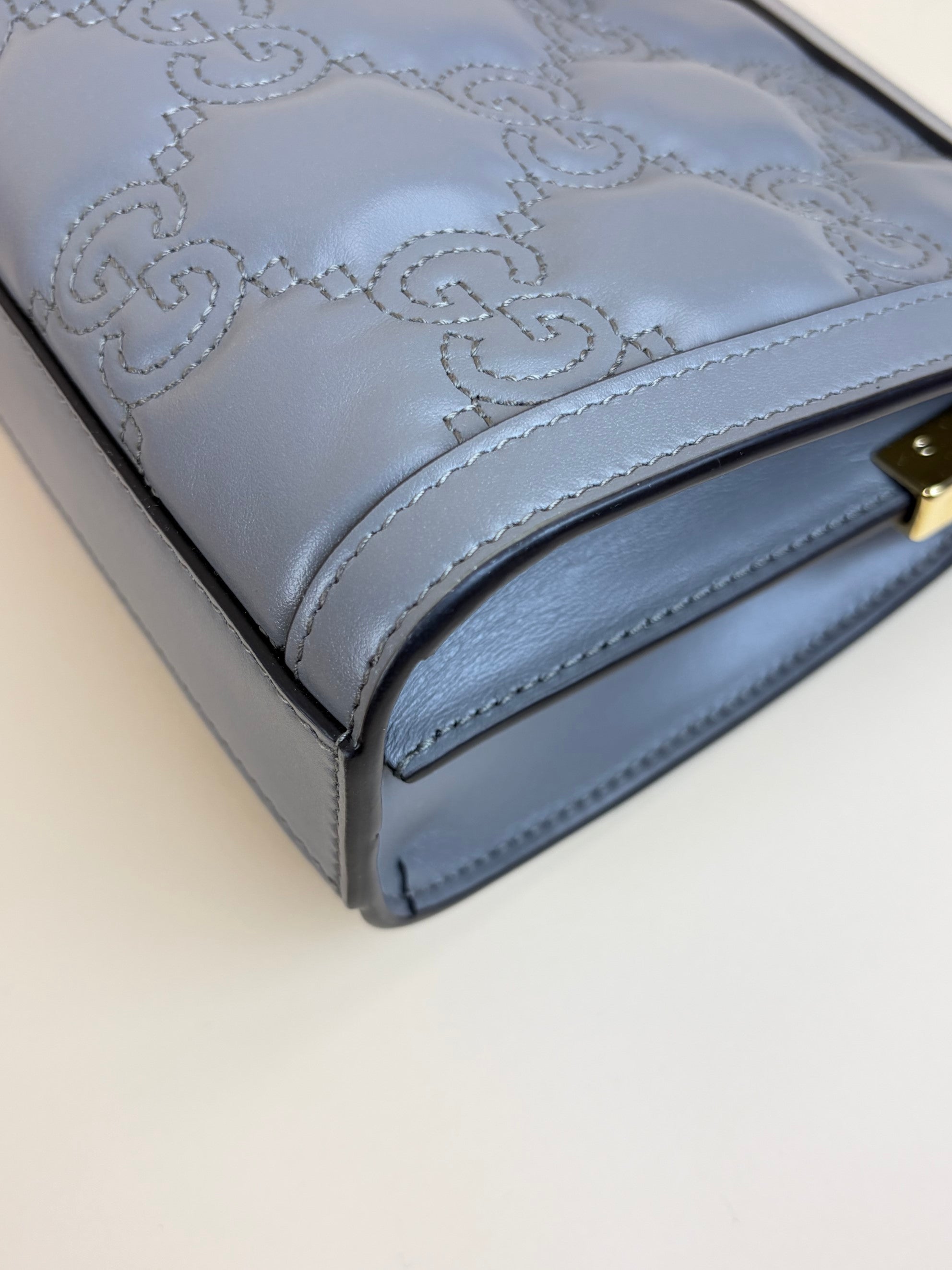 Gucci dusty grey natural calfskin gg matelassé small