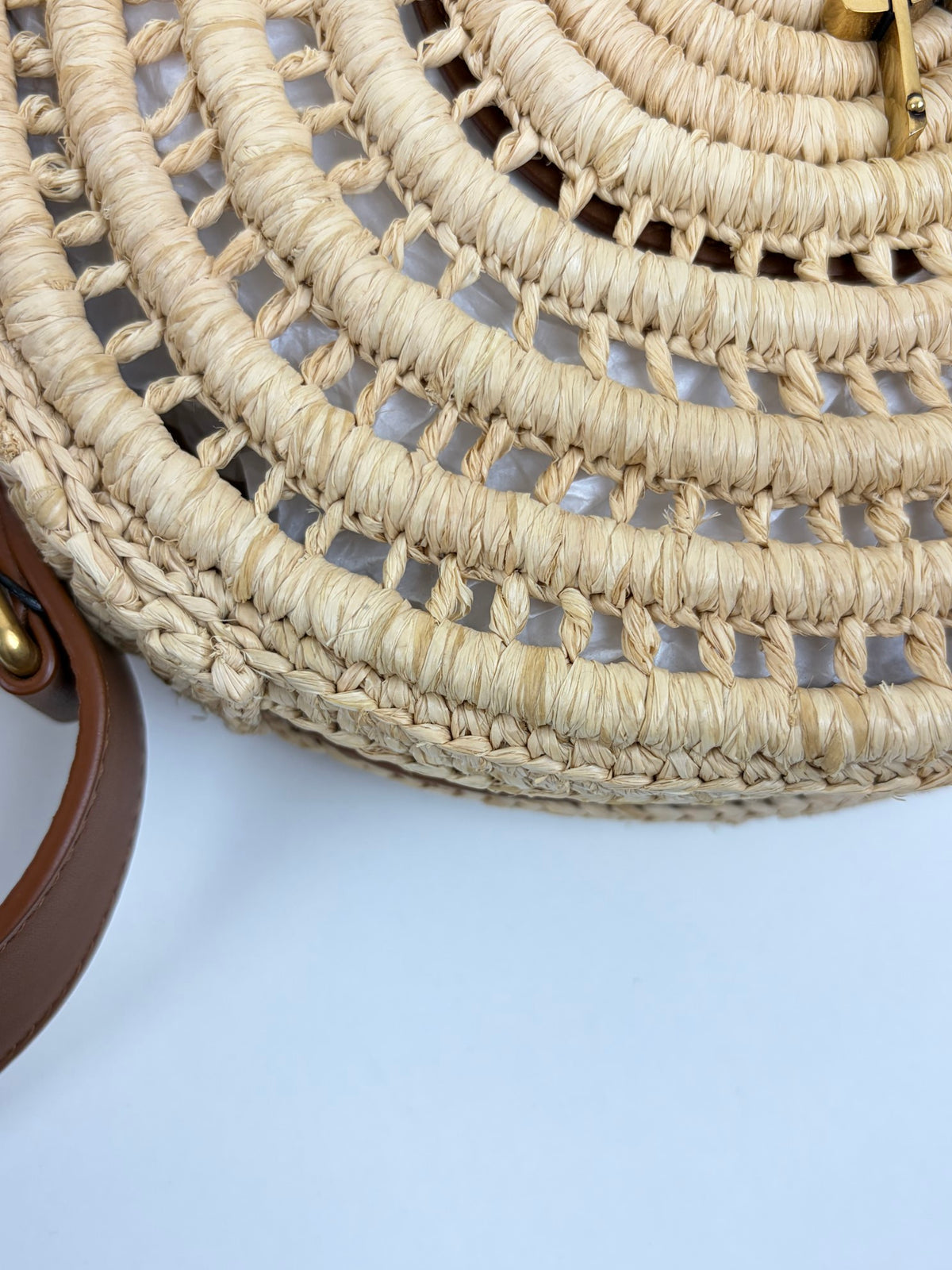 YSL natural /brick raffia round crossbody bag