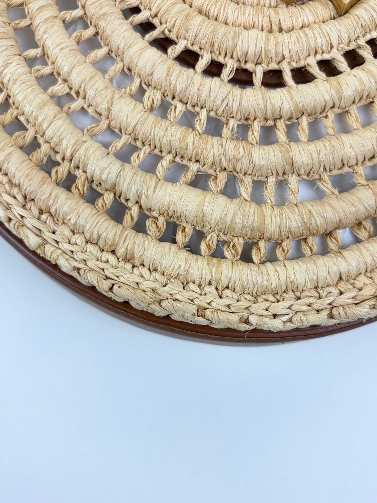 YSL natural /brick raffia round crossbody bag