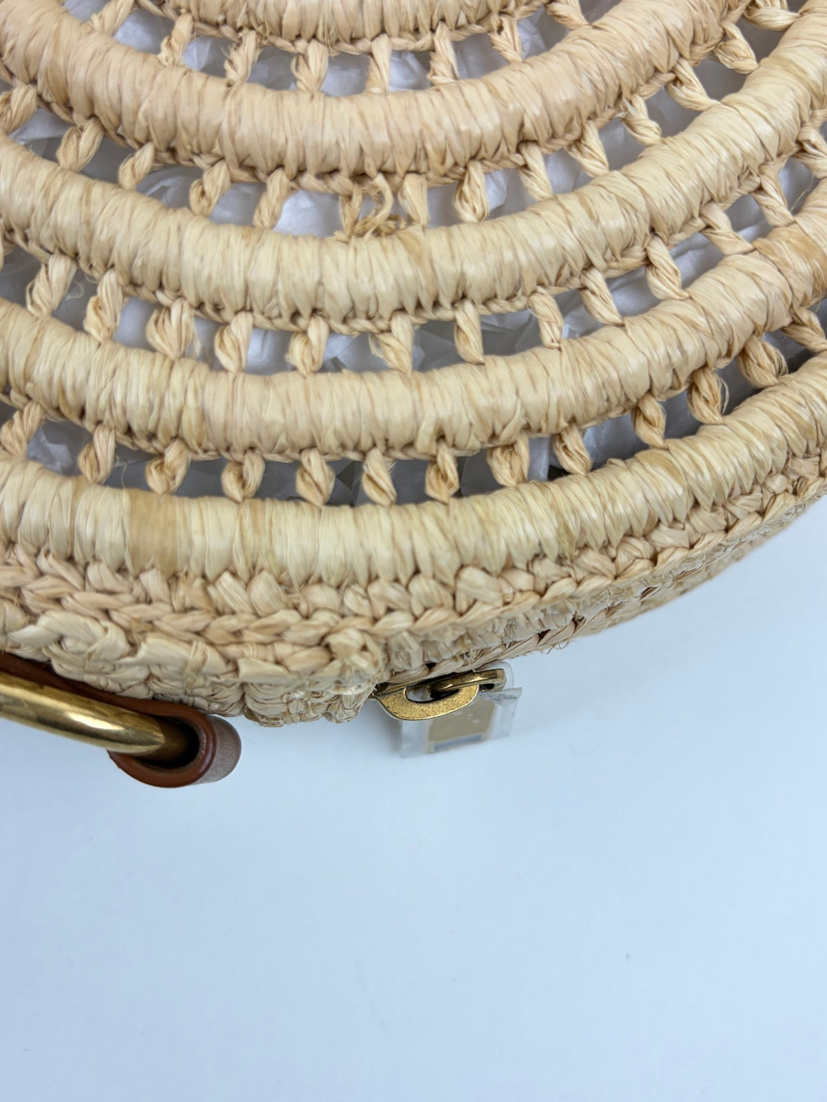 YSL natural /brick raffia round crossbody bag