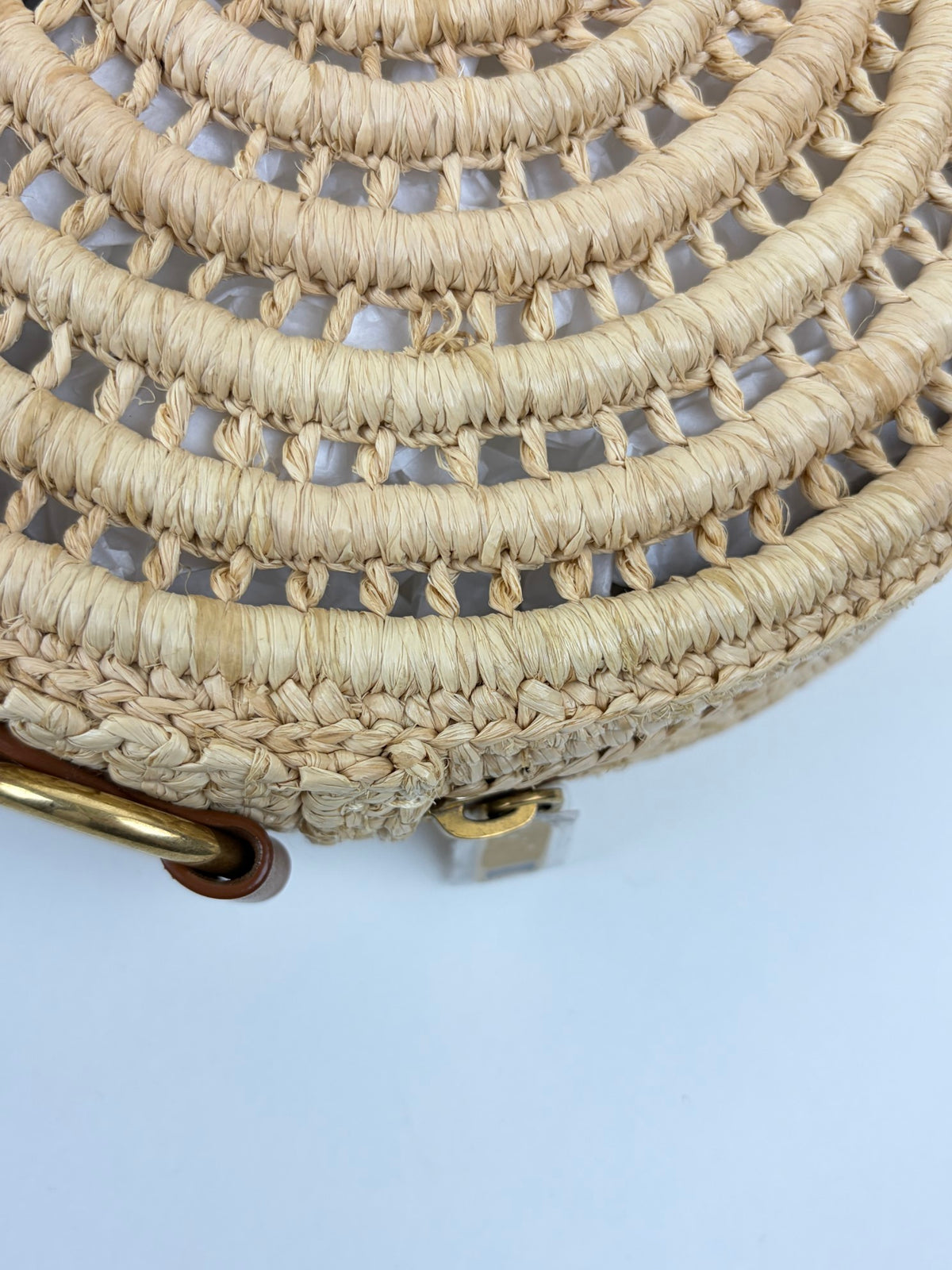 YSL natural /brick raffia round crossbody bag