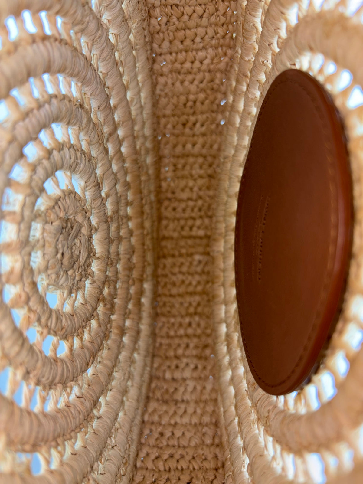 YSL natural /brick raffia round crossbody bag