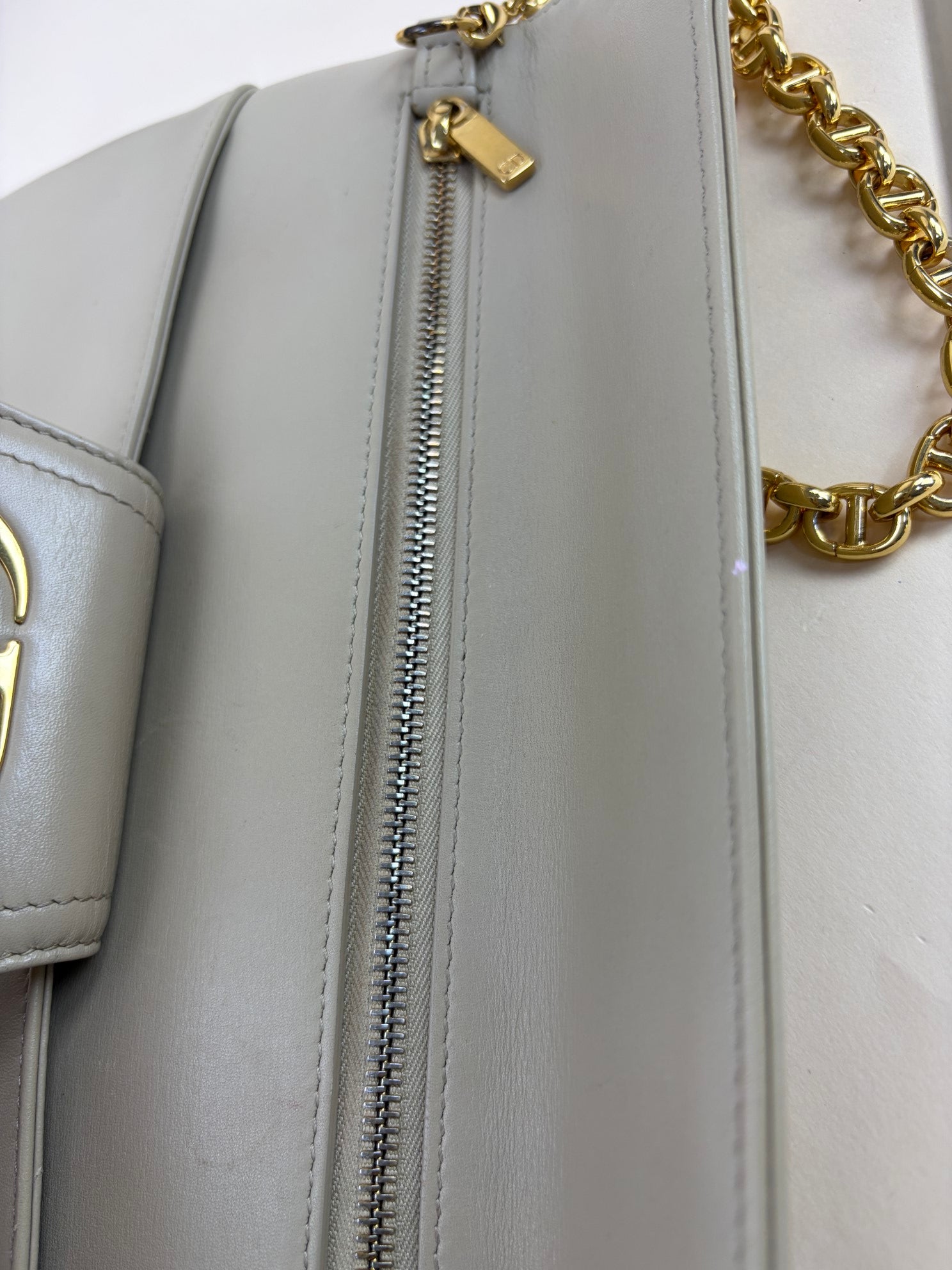 DIOR beige calfskin Dior double medium chain bag