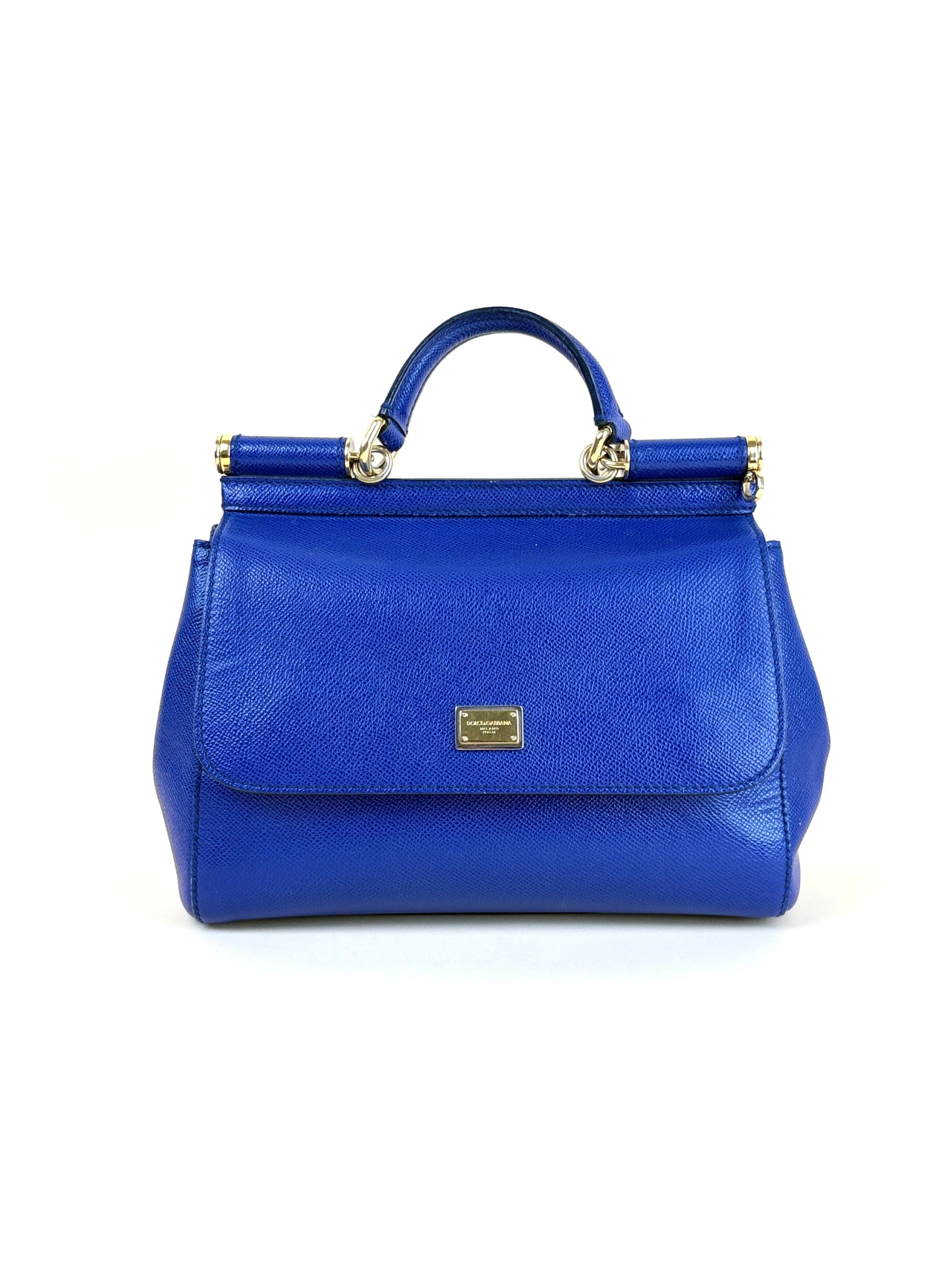 Dolce & Gabbana Blue Dauphine Large Sicily Handbag with Strap