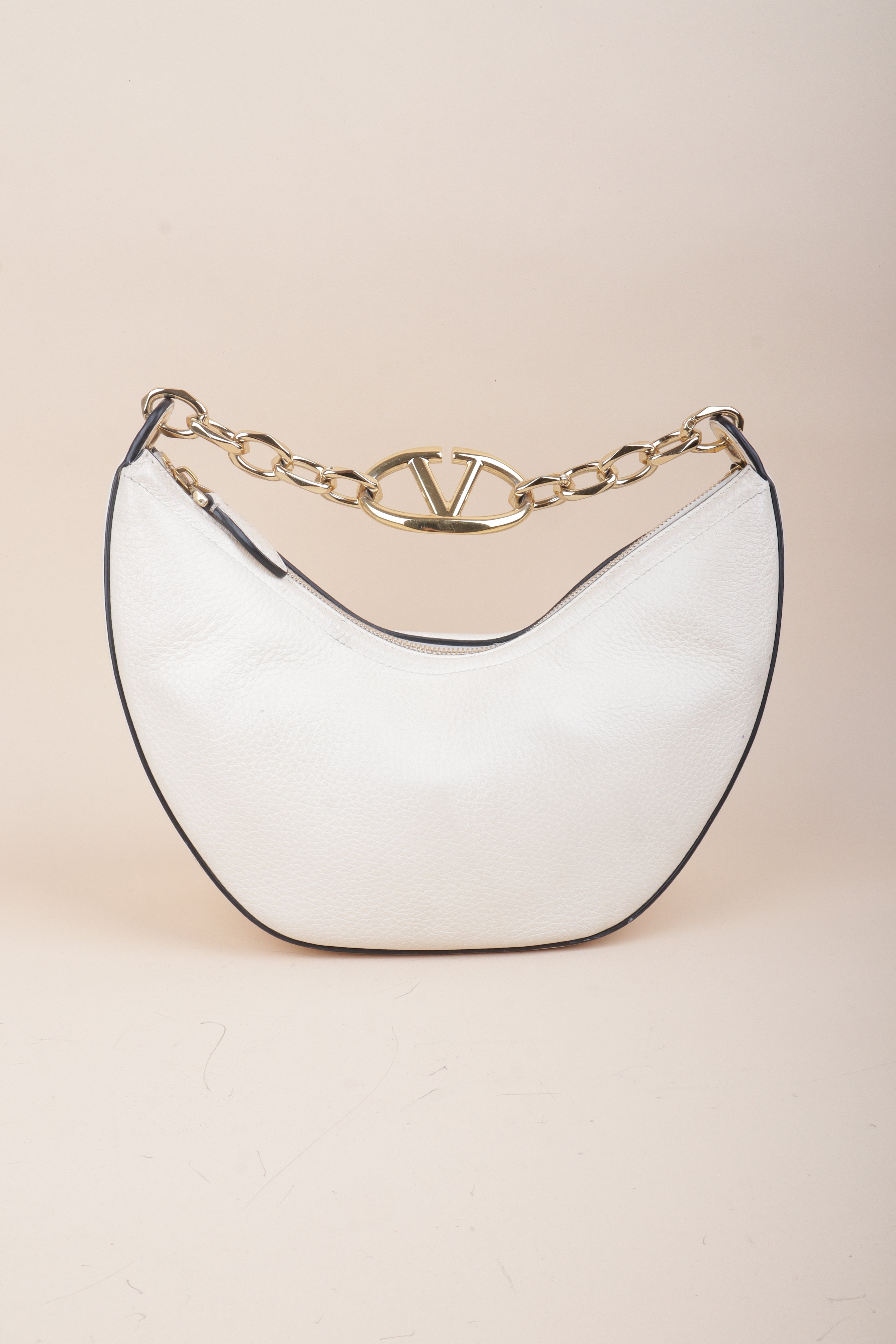 Valentino White Vlogo Moon Hobo Bag