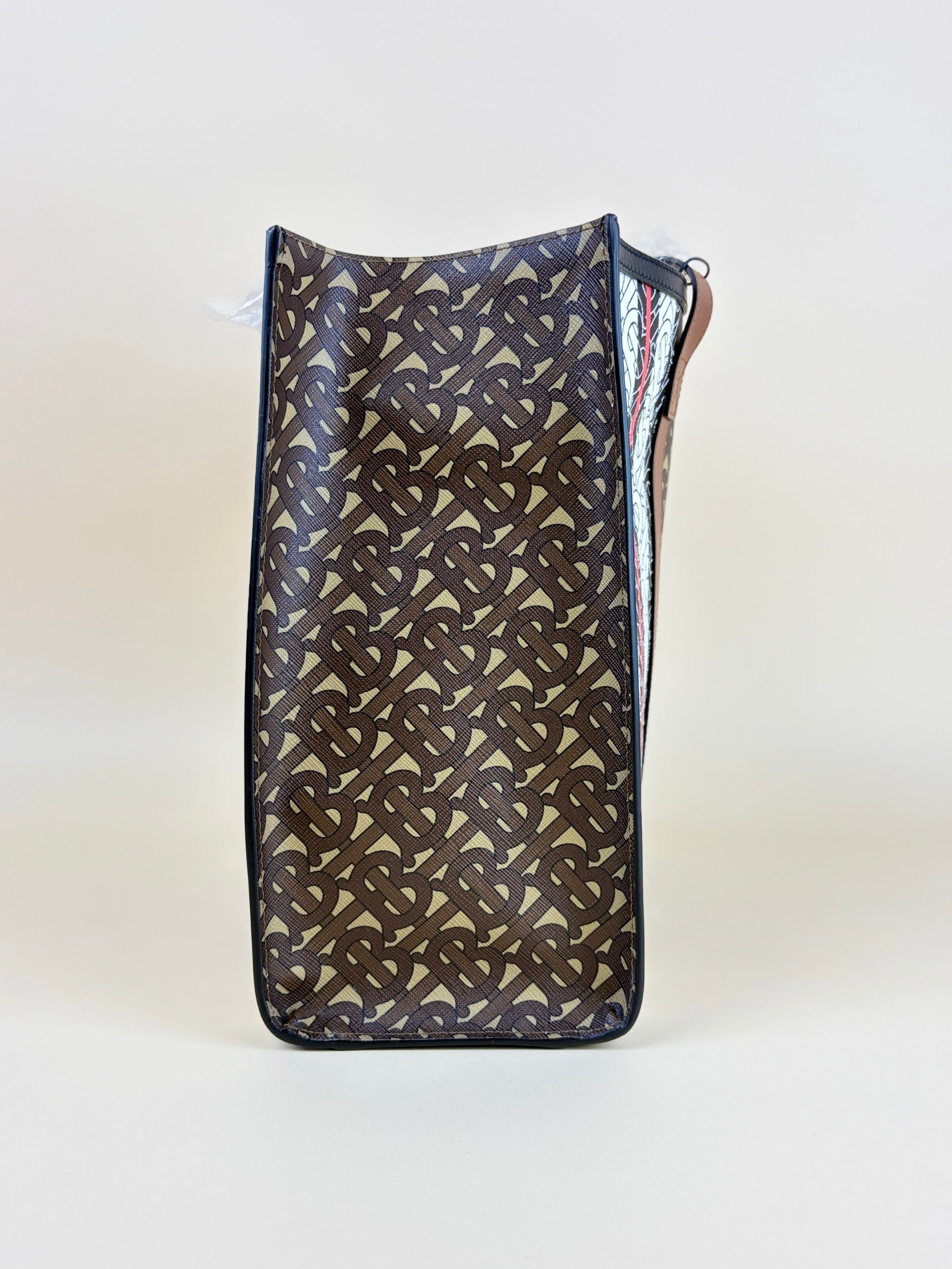 Burberry Bicolor  Monogram E Canvas Bridle Stripe Small Book Tote Bag