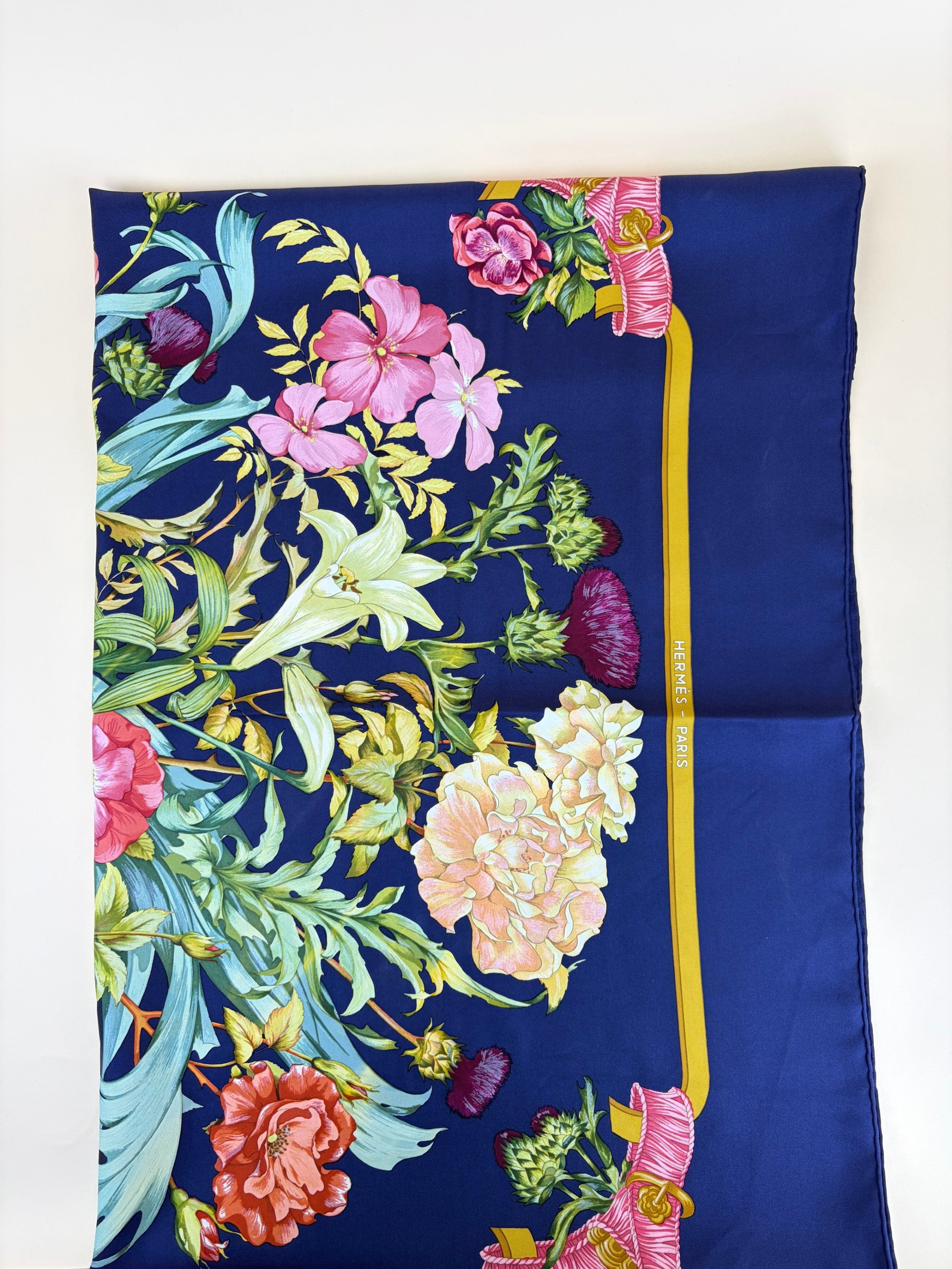 Hermes blue floral regina 1997 square silk scarf
