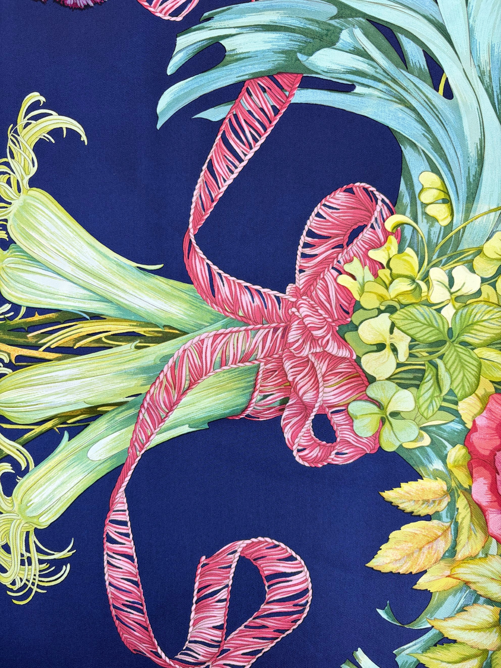 Hermes blue floral regina 1997 square silk scarf