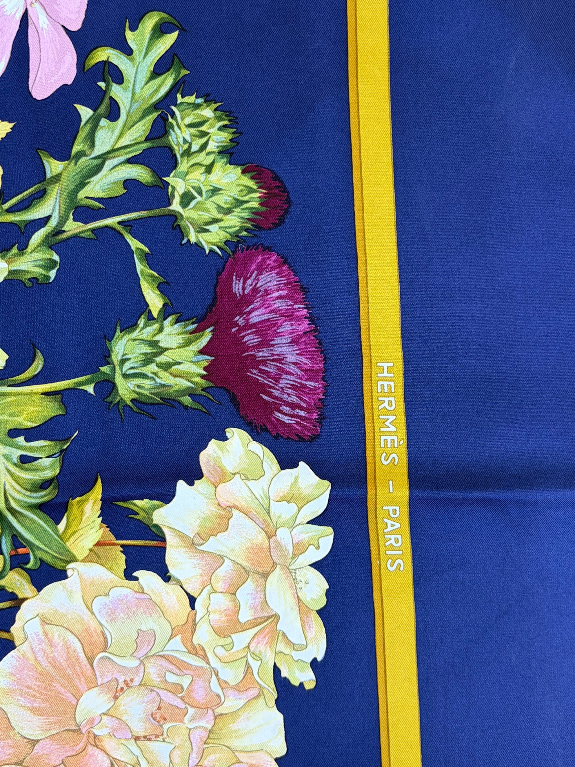 Hermes blue floral regina 1997 square silk scarf
