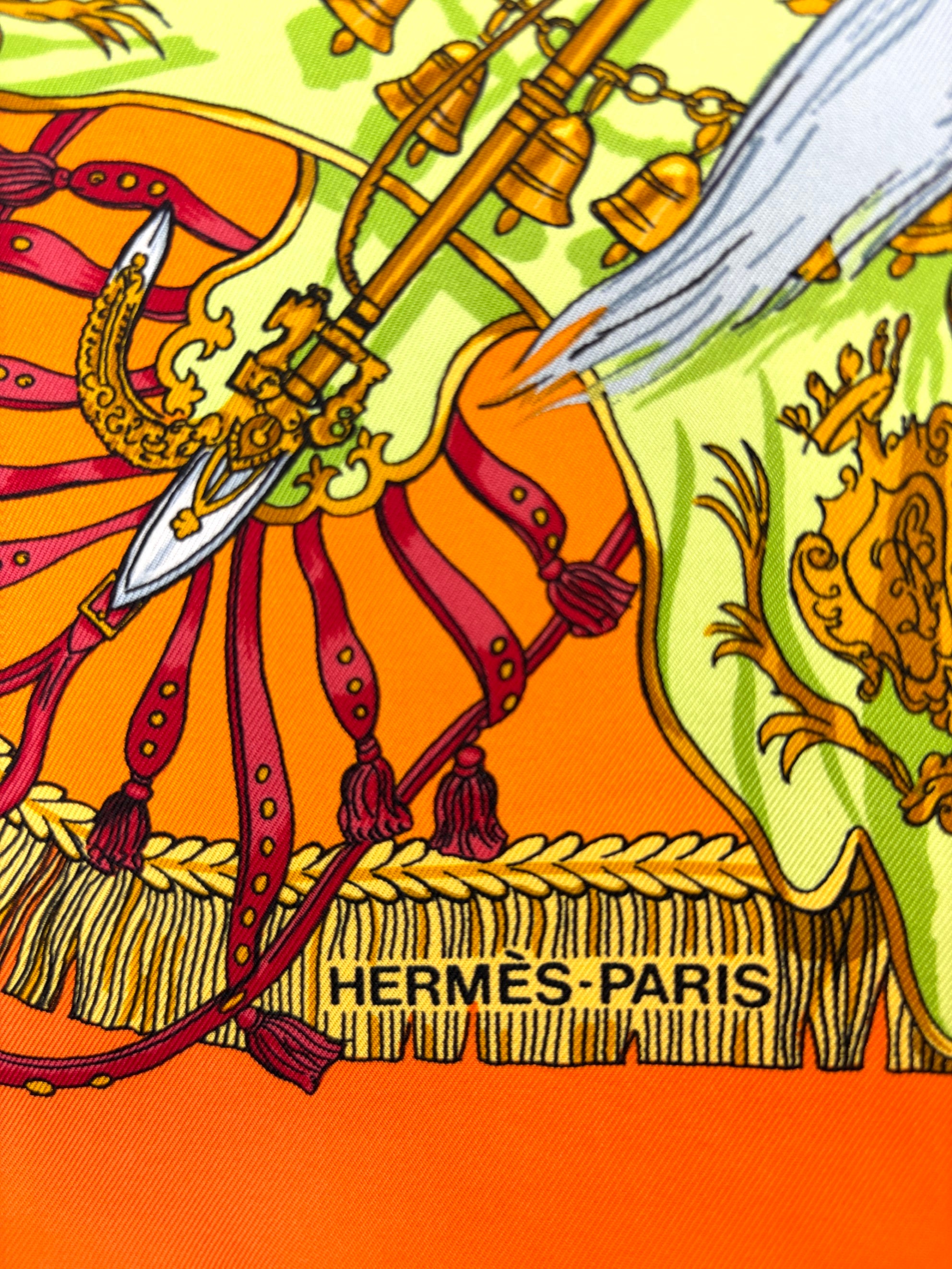 Hermes caparacons de la fransce et de lindie multi color orange silk scarf