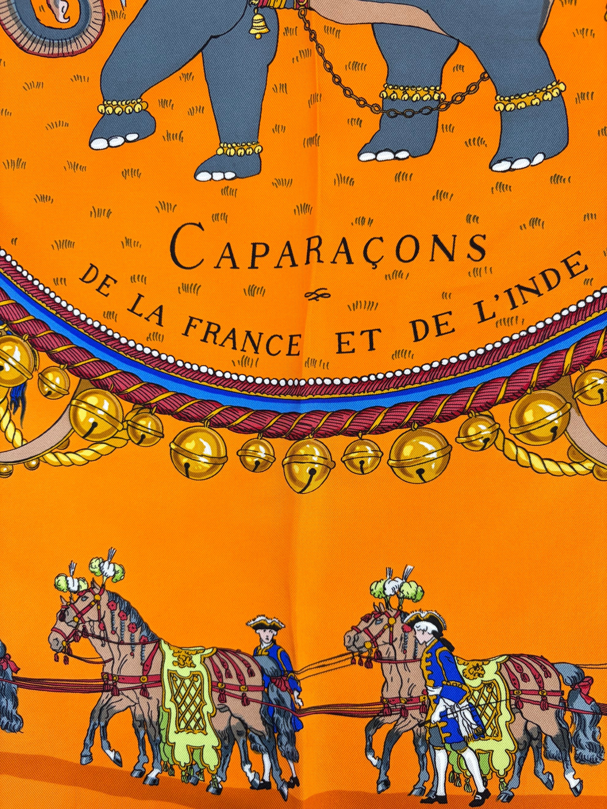 Hermes caparacons de la fransce et de lindie multi color orange silk scarf