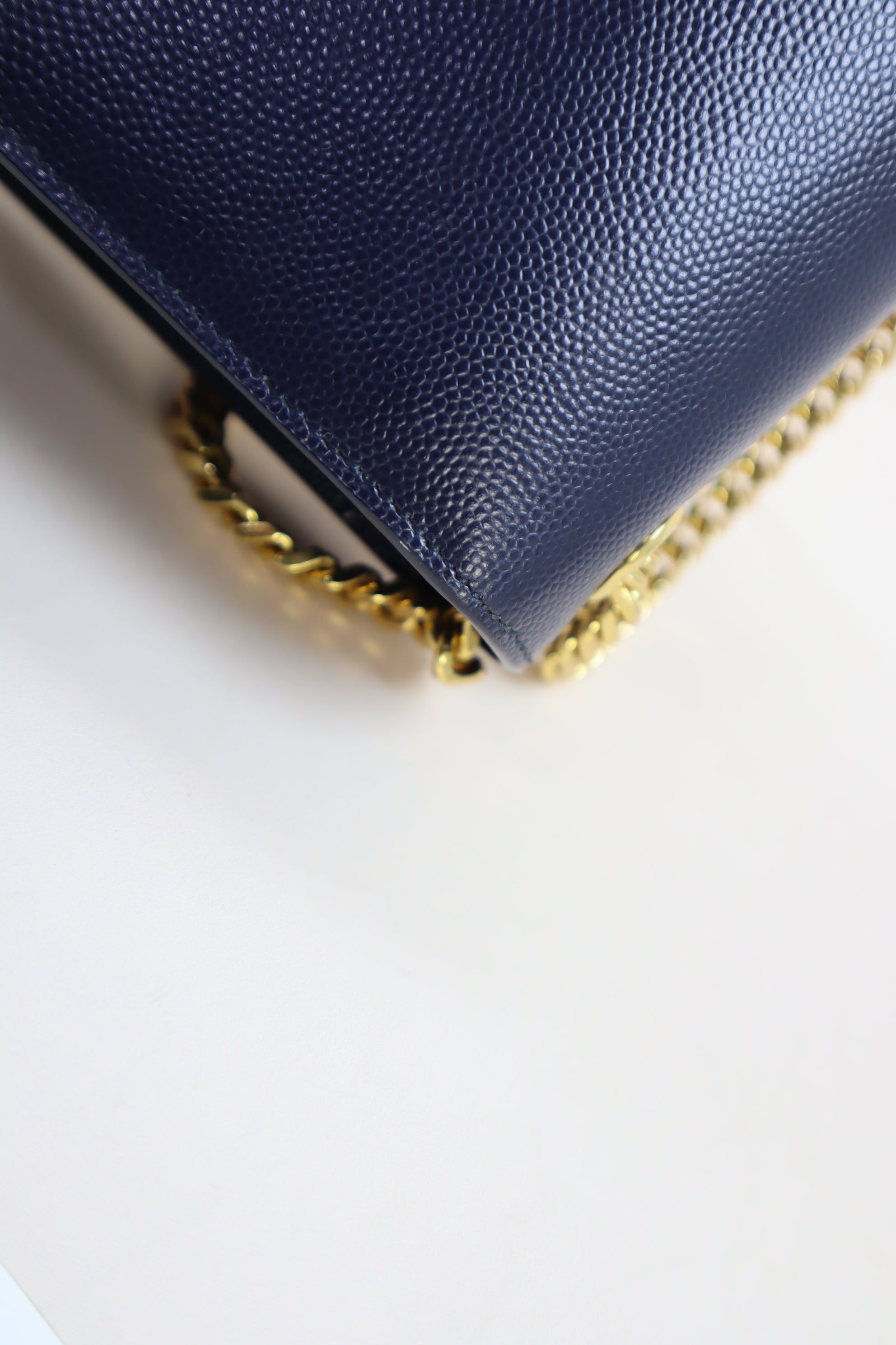YSL Navy Blue Pebbled Small Kate Bag