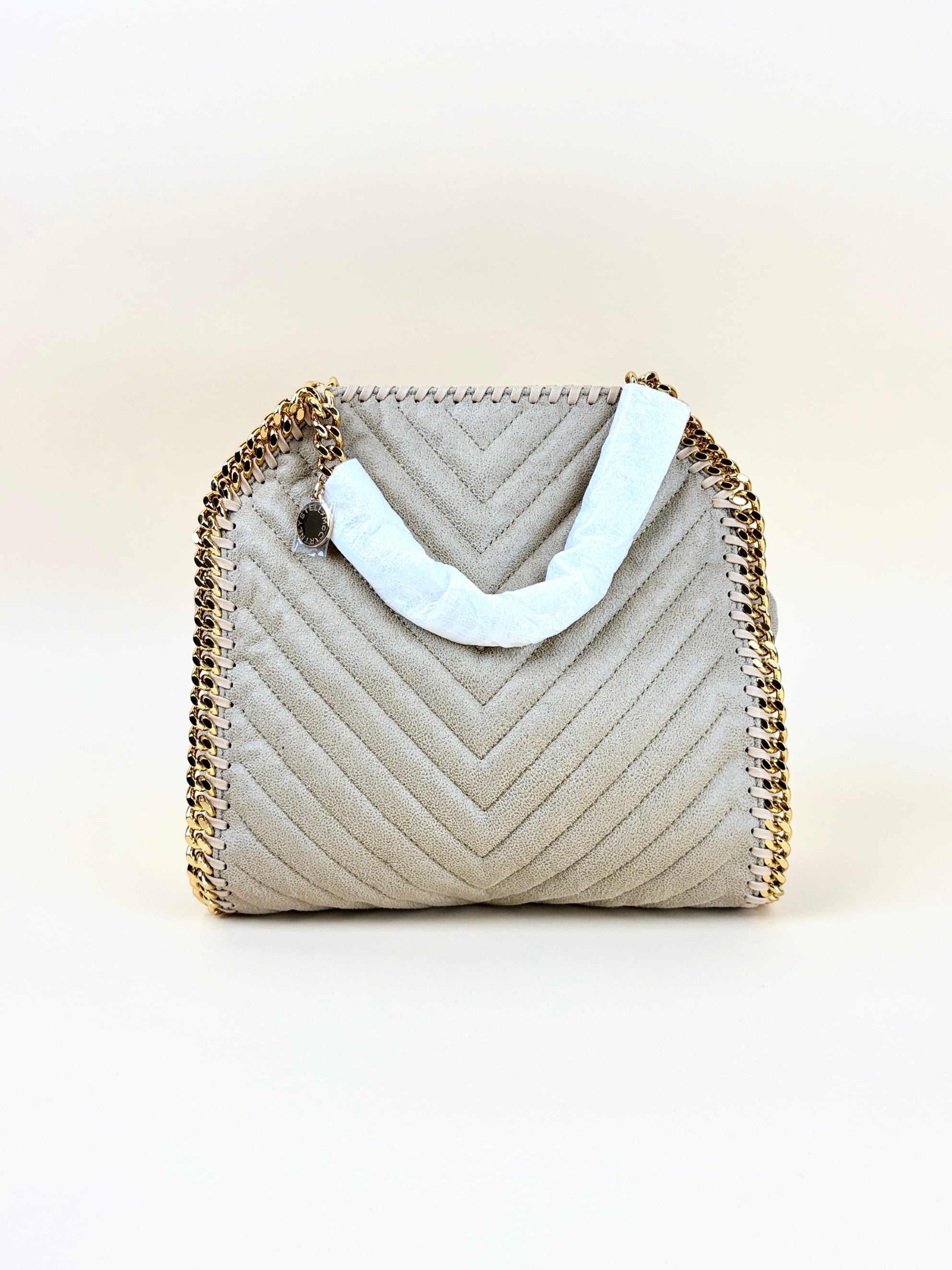 Stella McCartney beige fallabela chevron quilted mini tote bag