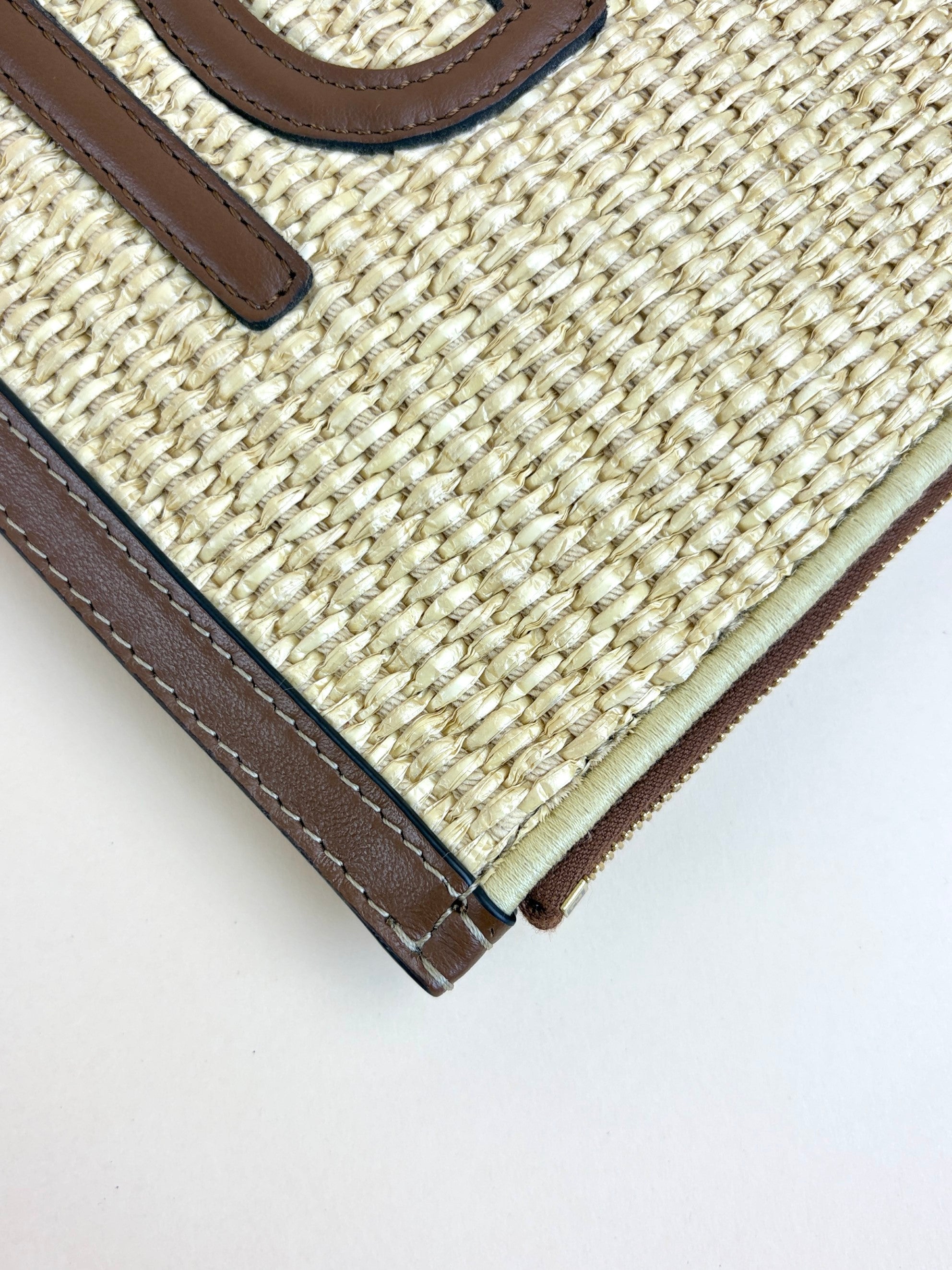 Fendi beige raffia roma flat pouch