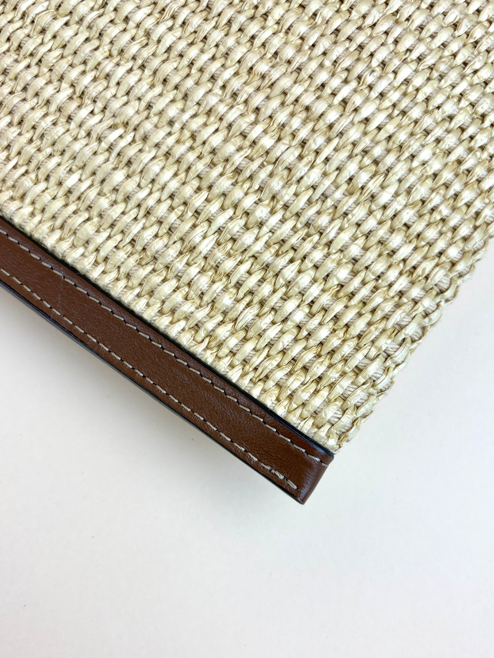Fendi beige raffia roma flat pouch