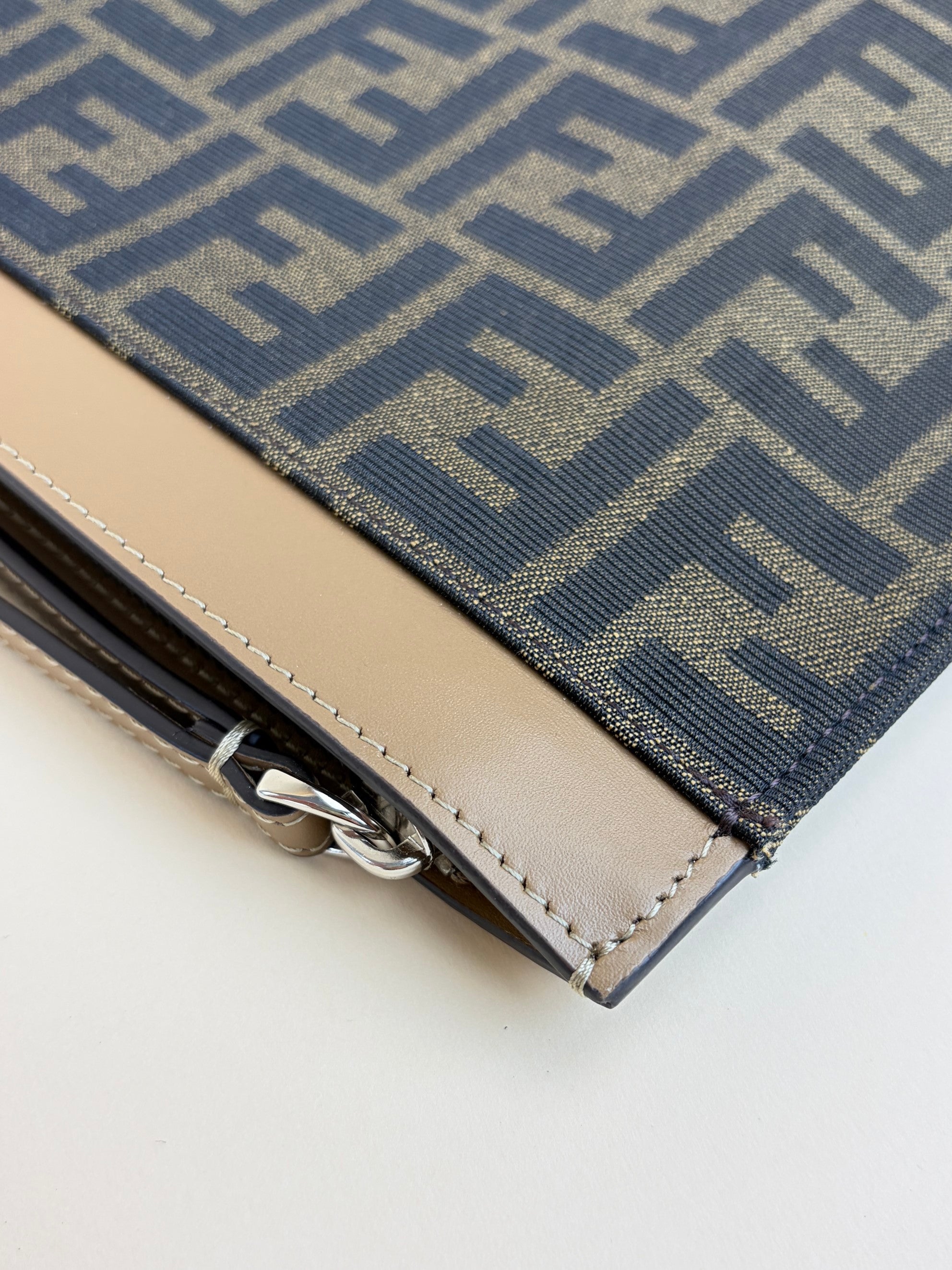 Fendi Brown FF Jacquard Fabric Large Flat Pouch