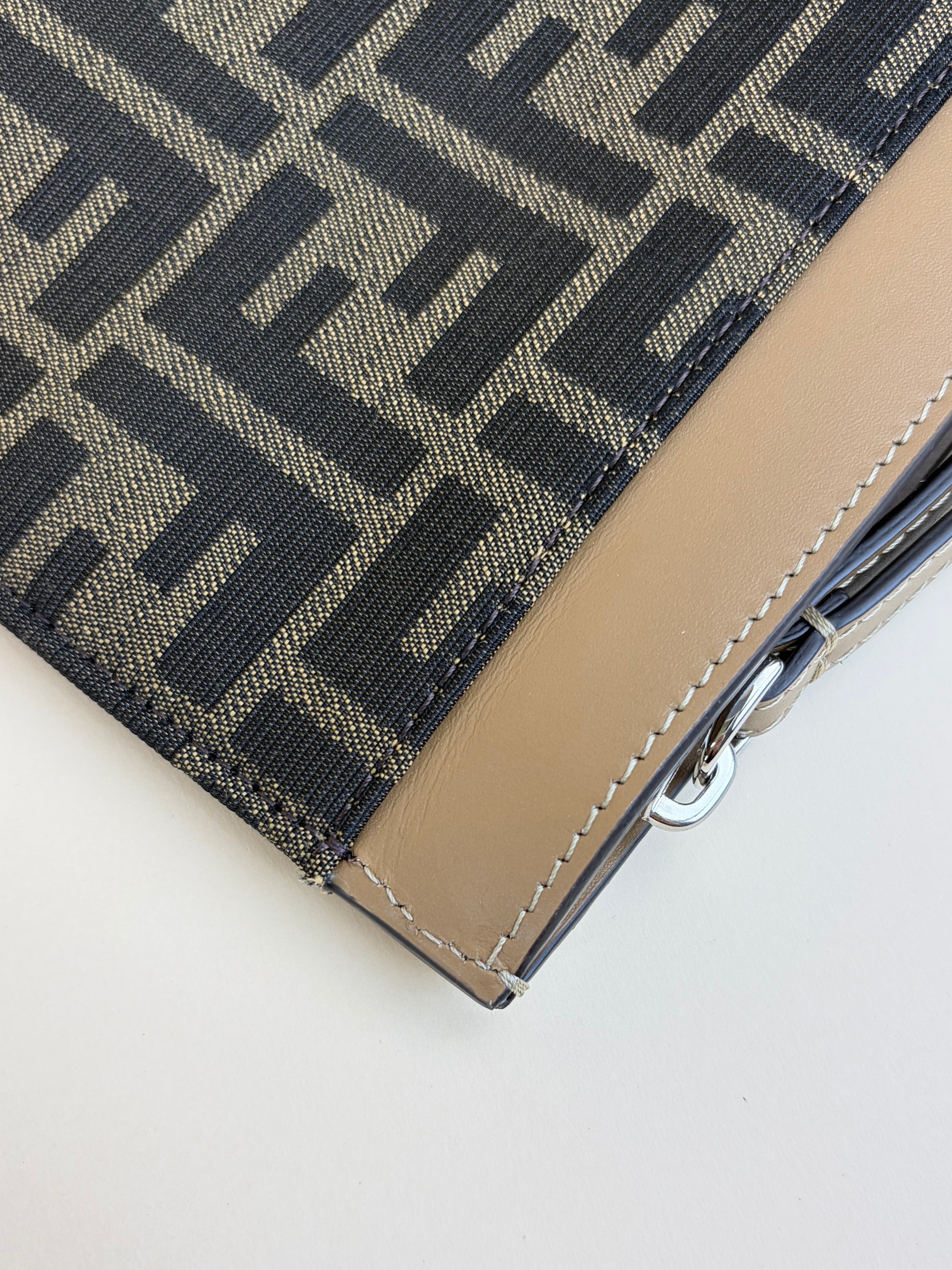 Fendi Brown FF Jacquard Fabric Large Flat Pouch