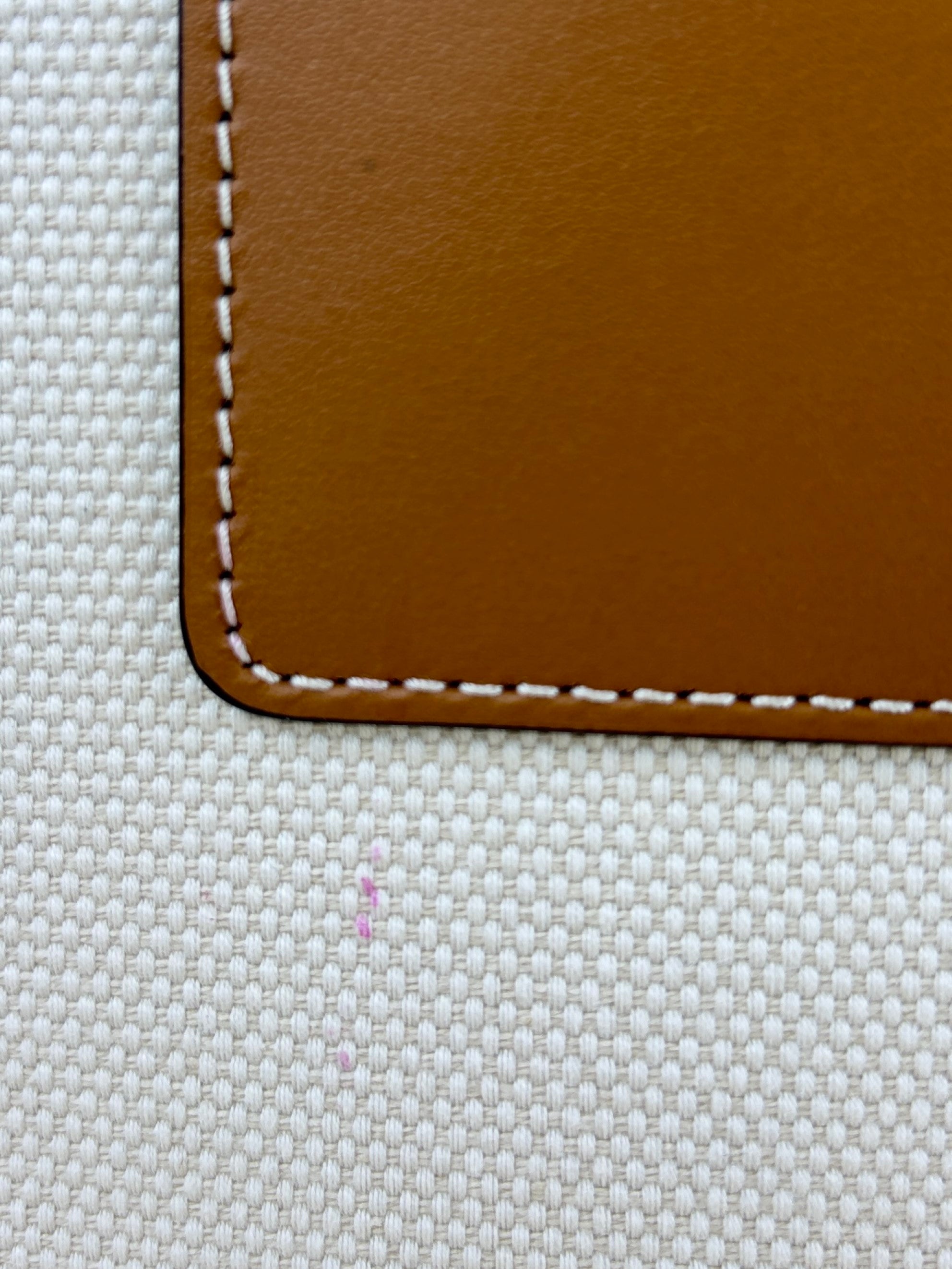 Burberry euro camel leather tirmed white canvas md London tote bag