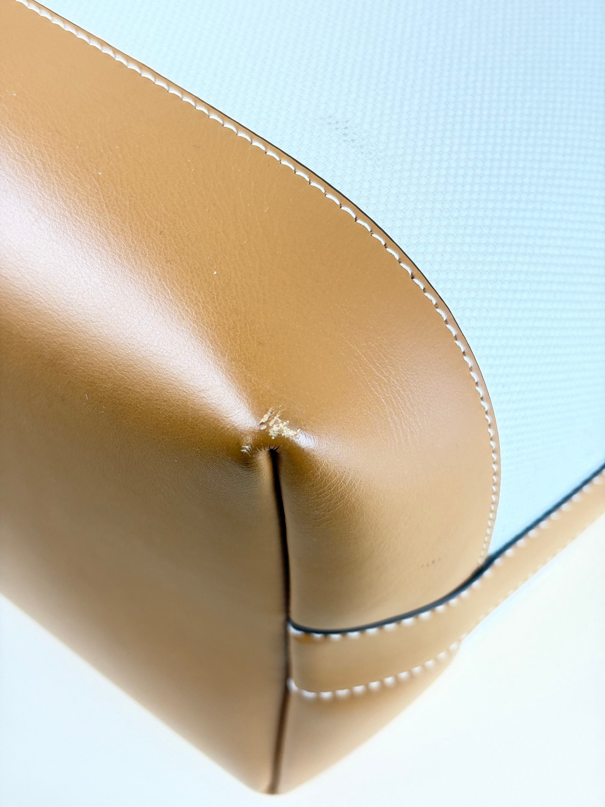 Burberry euro camel leather tirmed white canvas md London tote bag