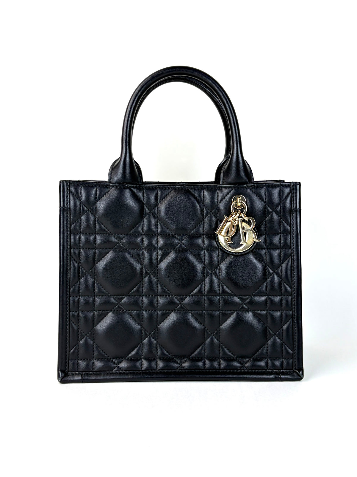 Christian Dior Black macrocannage calfskin small book tote bag