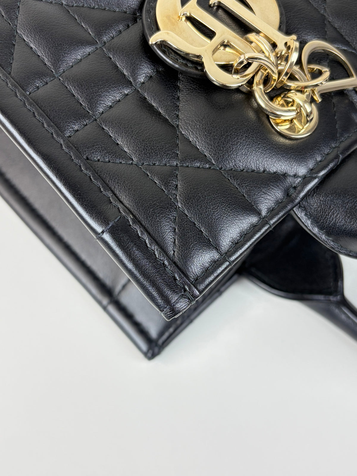 Christian Dior Black macrocannage calfskin small book tote bag
