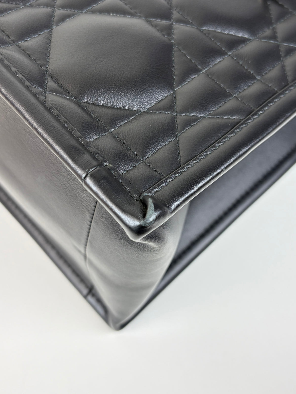 Christian Dior Black macrocannage calfskin small book tote bag