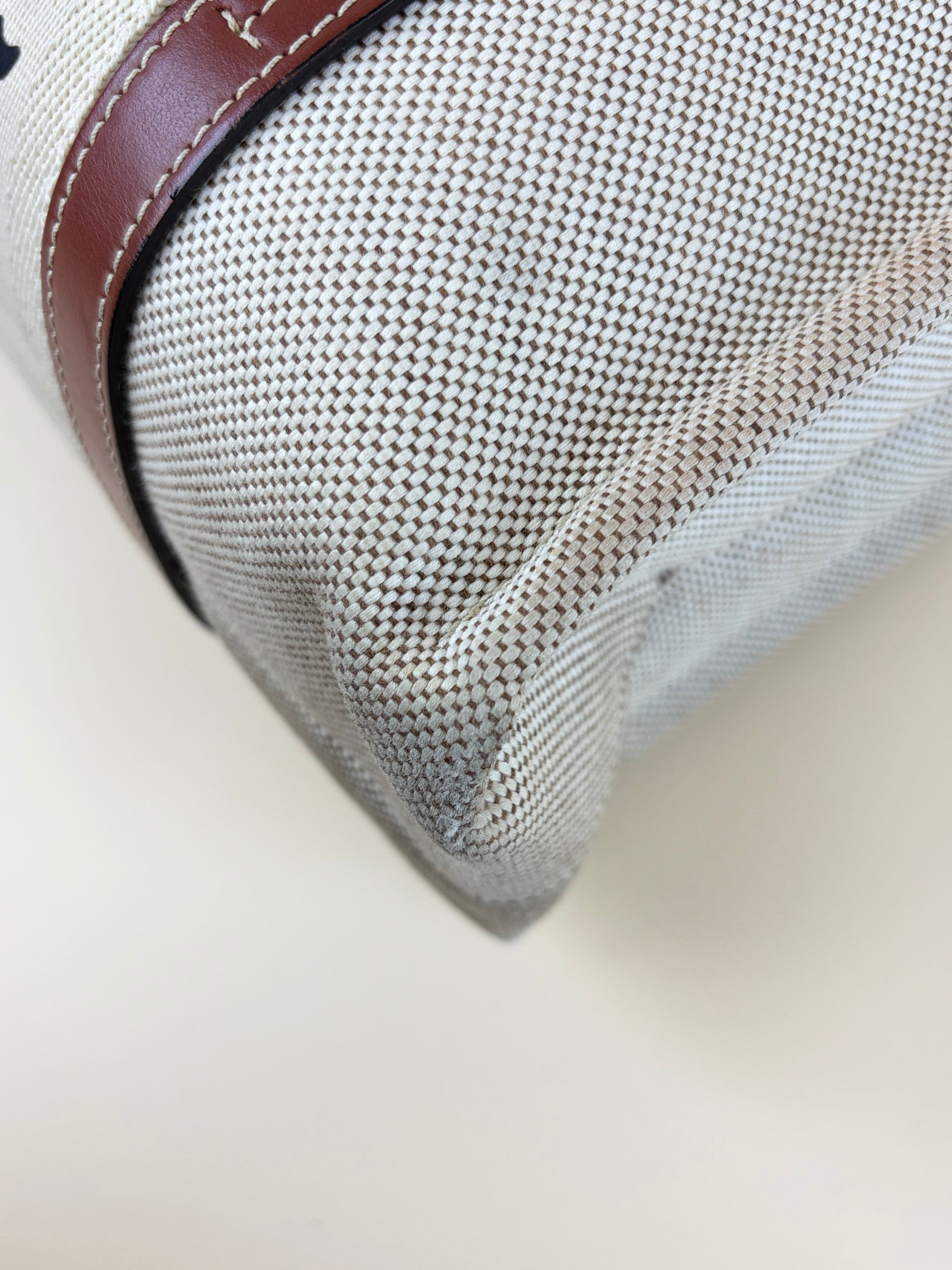 Chloe white linen and brown calfskin medium woody tote bag
