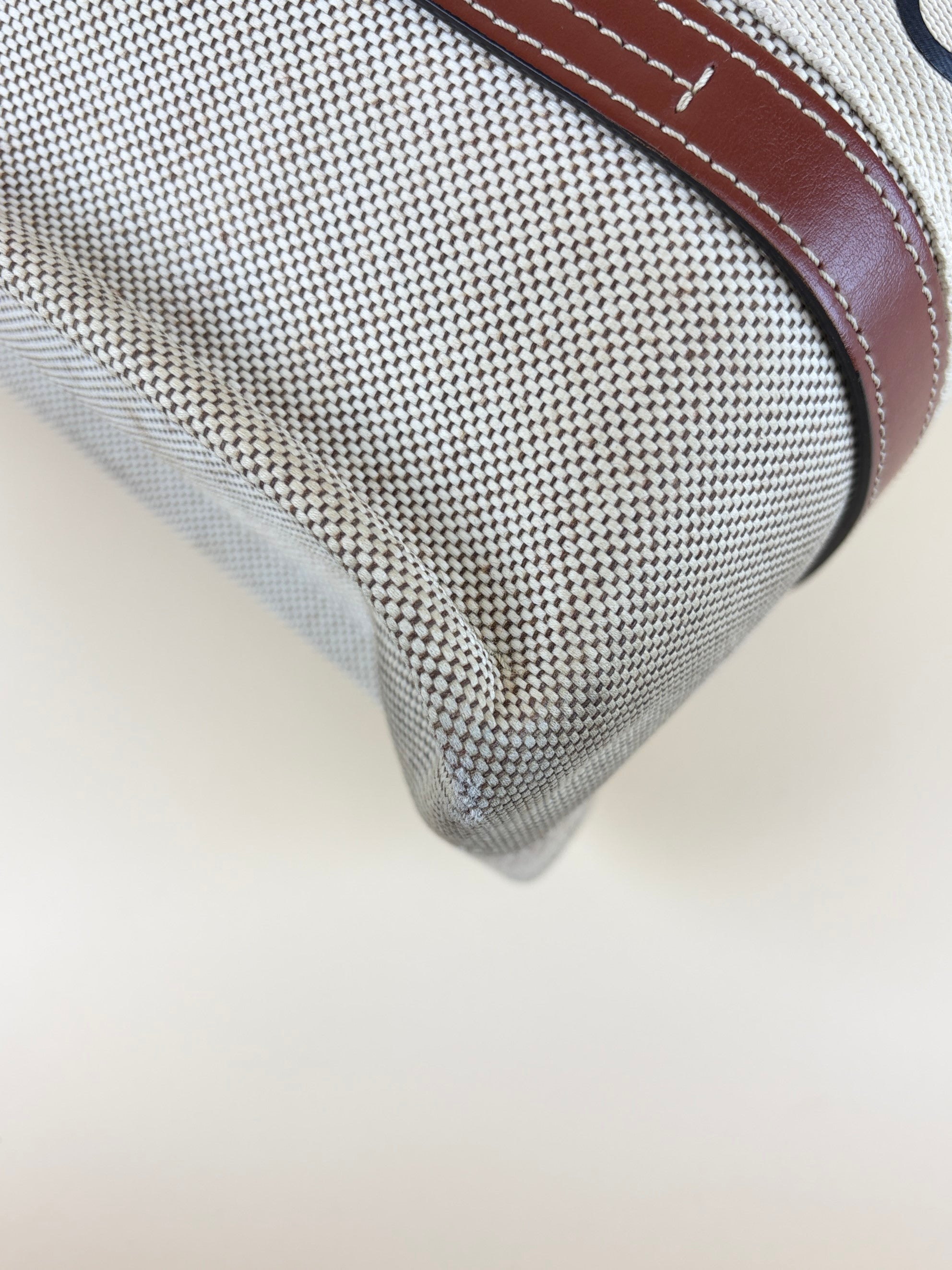 Chloe white linen and brown calfskin medium woody tote bag