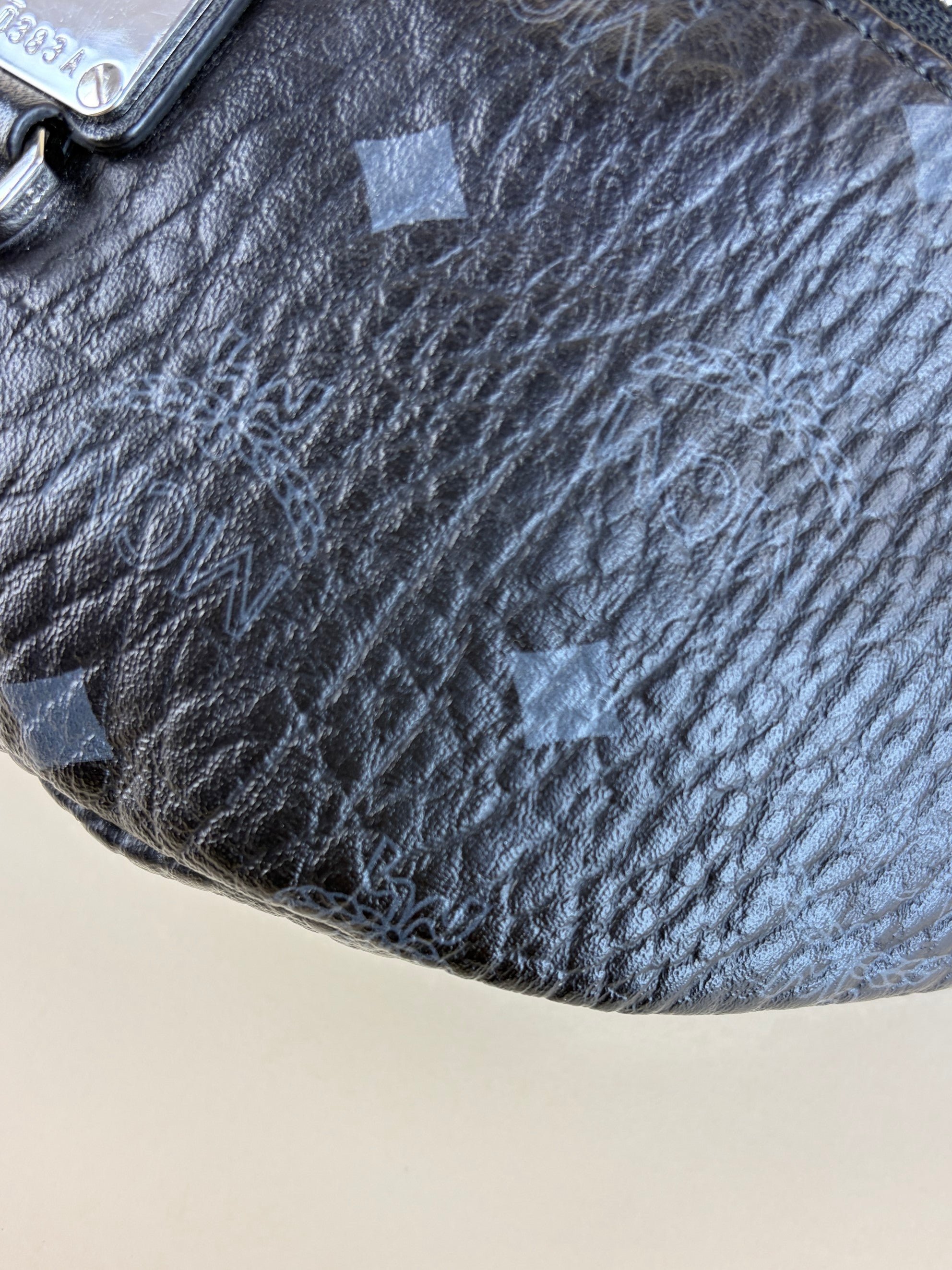 MCM black fursten in visetos medium belt bag