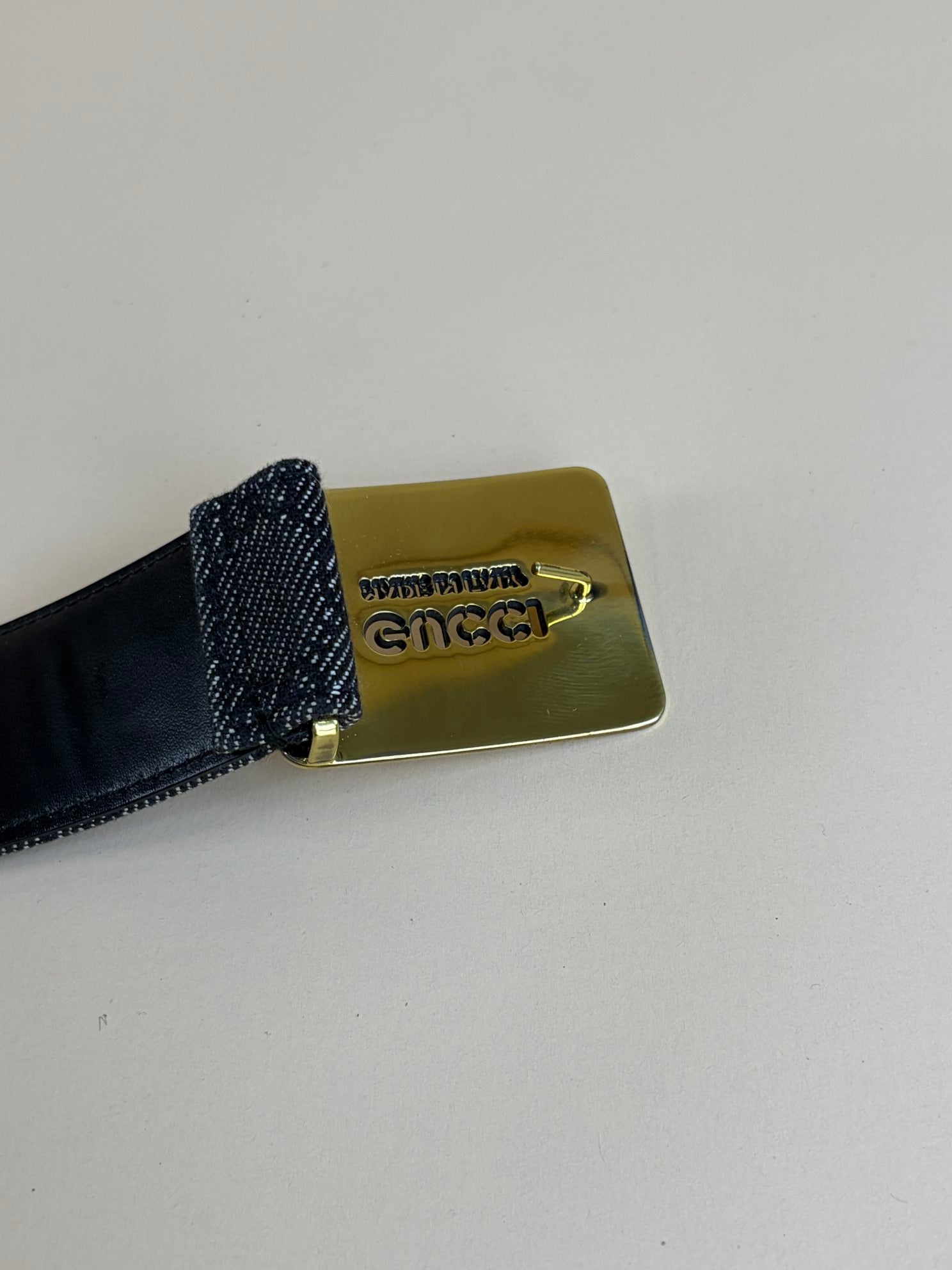Gucci Grey GG Denim Belt 34