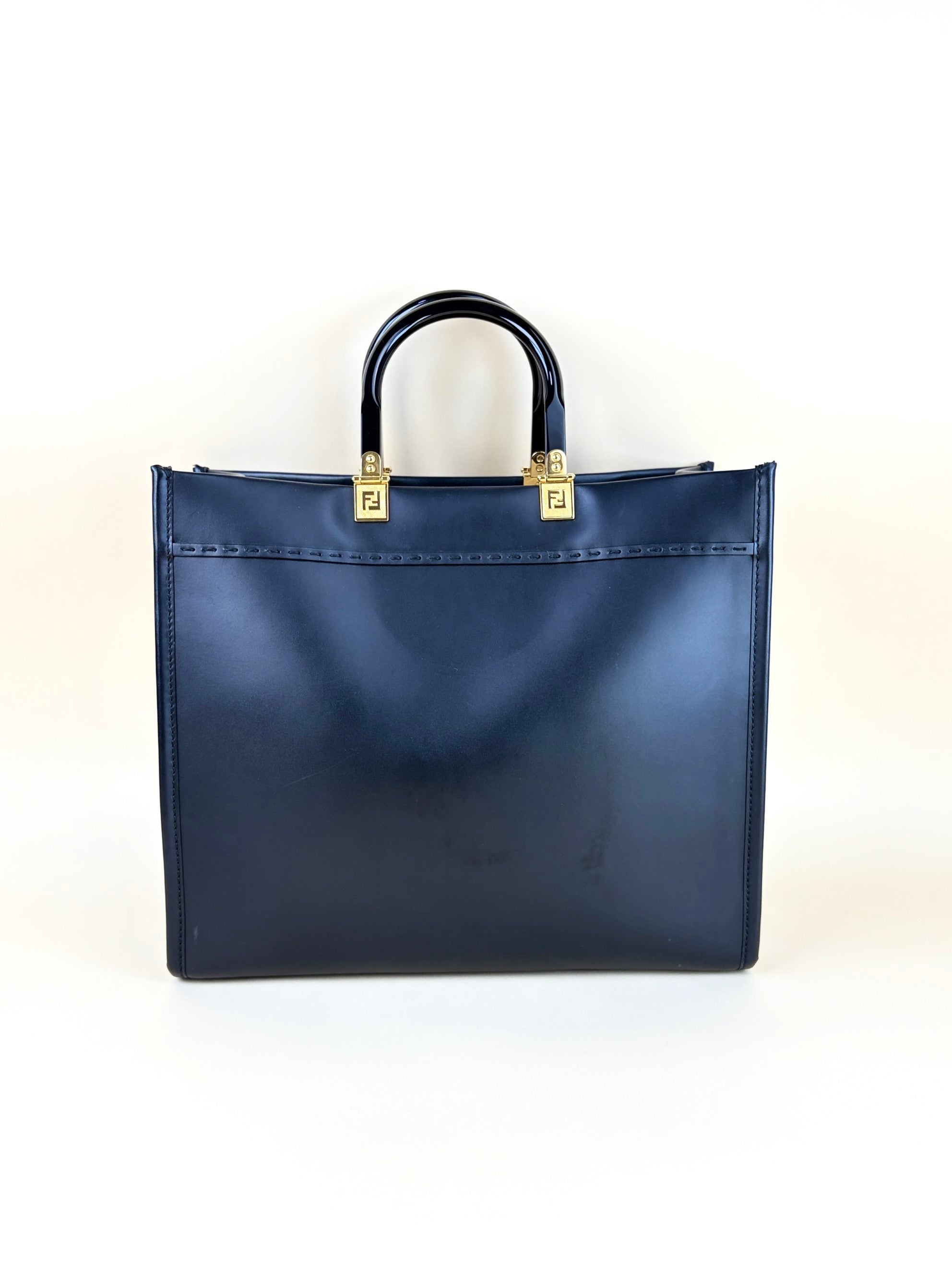 Fendi Versace black calfskin fen dace medium sunshine black shopper bag