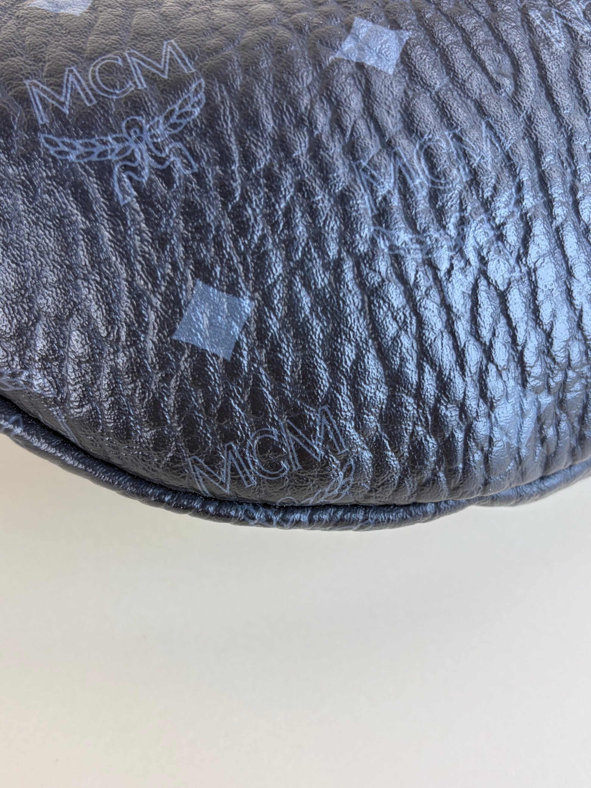 MCM black fursten in visetos medium belt bag