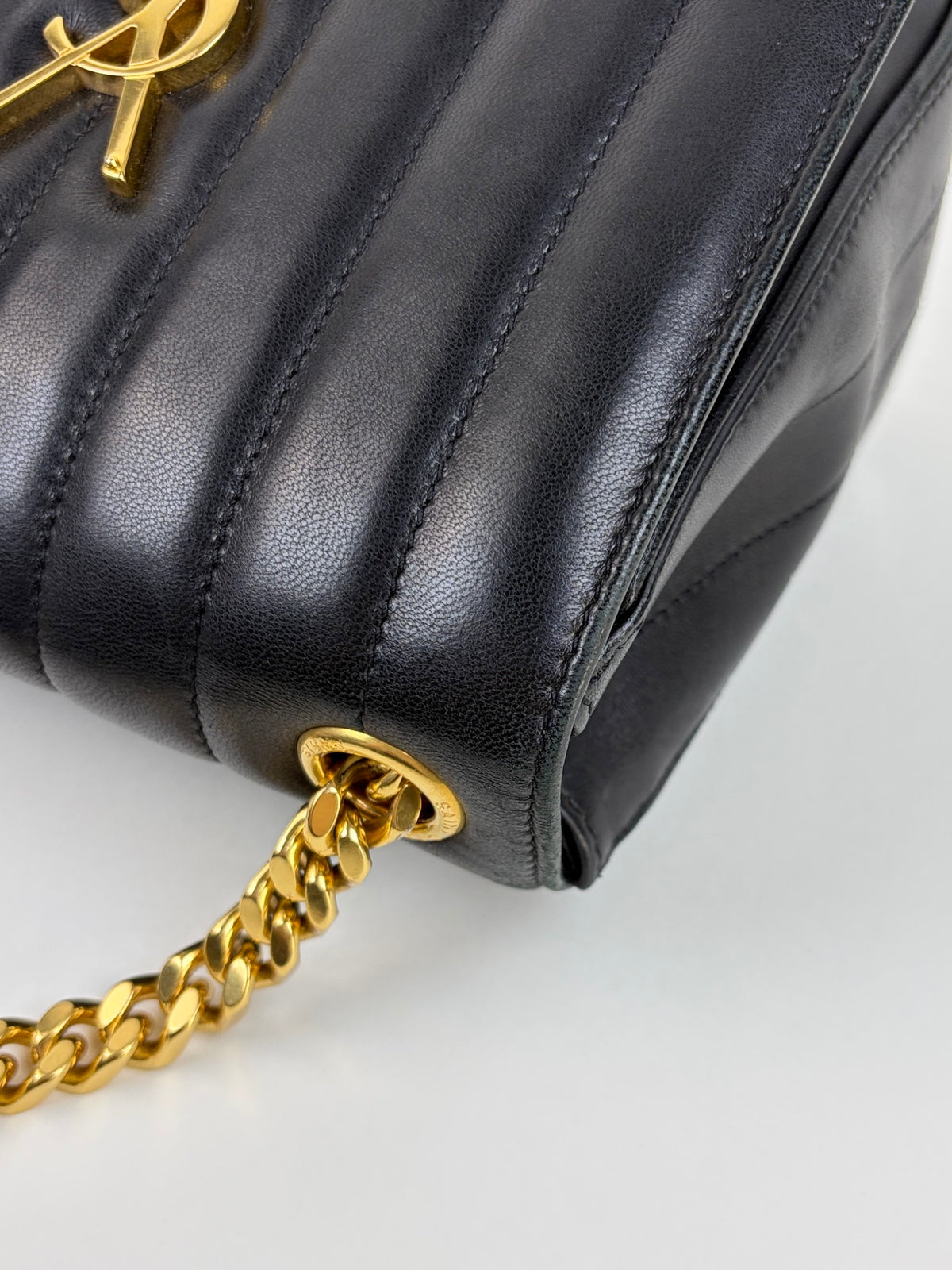 YSL black lambskin matelassé monogram Vicky medium chain bag